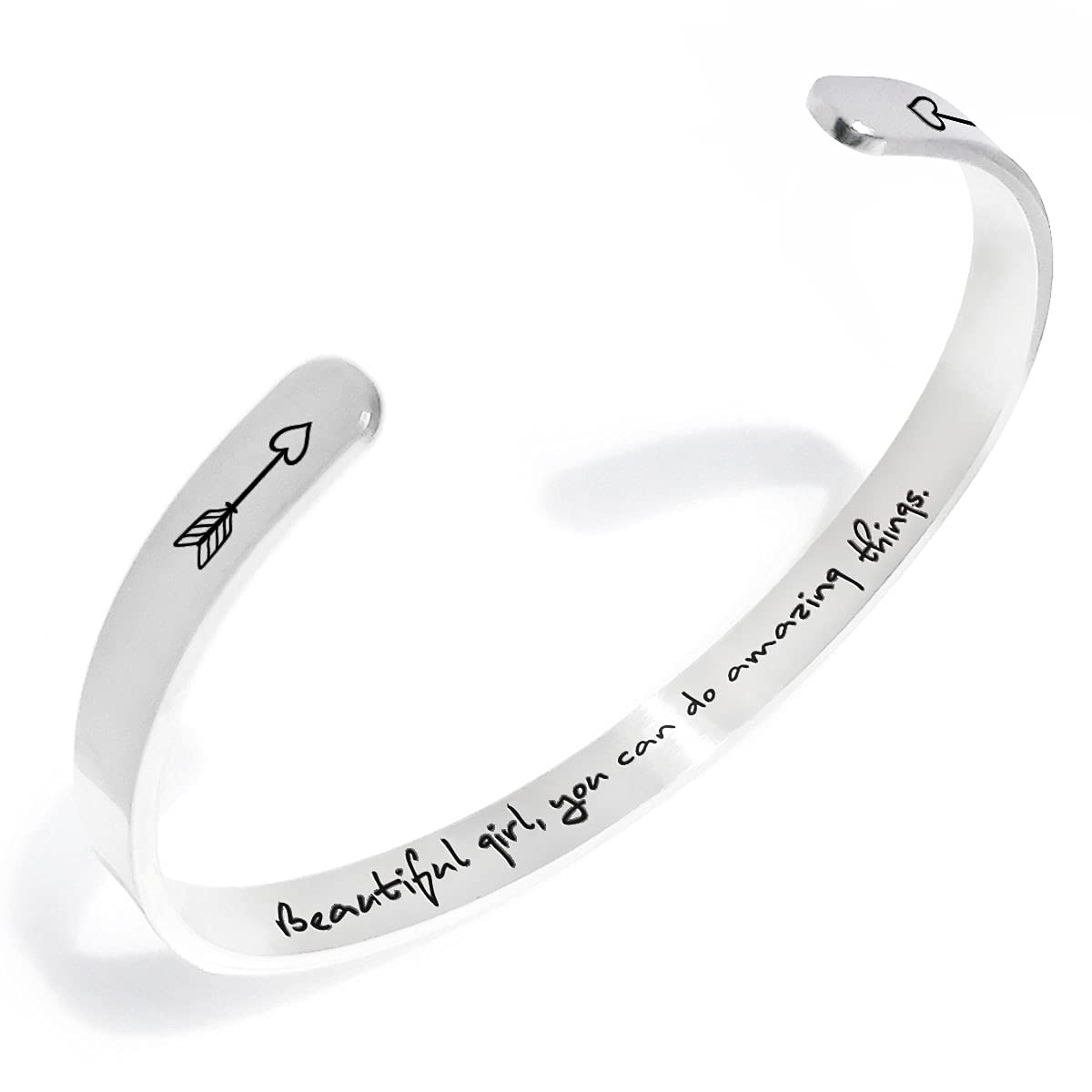 Inspirational Bracelets for Women - Motivational Cuff Bangle Jewelry Gift for Her, Birthday, Christmas, Graduation | Engraved 'Beautiful Girl Can Do Amazing Things' Message | Perfect Gift for Daughter, Friend, Sister | Wear Daily for Confidence Boost & Positive Affirmations