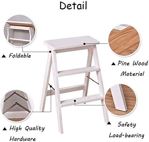 NEVKA 3-Step Wooden Folding Step Stool for Home, Kitchen, Bathroom - Solid Wood Foldable Ladder Stool for Adults & Kids - Indoor Climbing Stool for Reaching High Shelves, Cabinets, and Storage Spaces