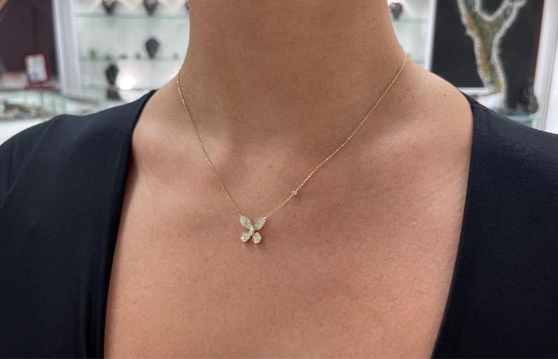 0.40tcw 14K Gold Natural Diamond Butterfly Pendant Necklace for Women - Elegant Cable Chain Jewelry Gift for Anniversary, Birthday & Special Occasions