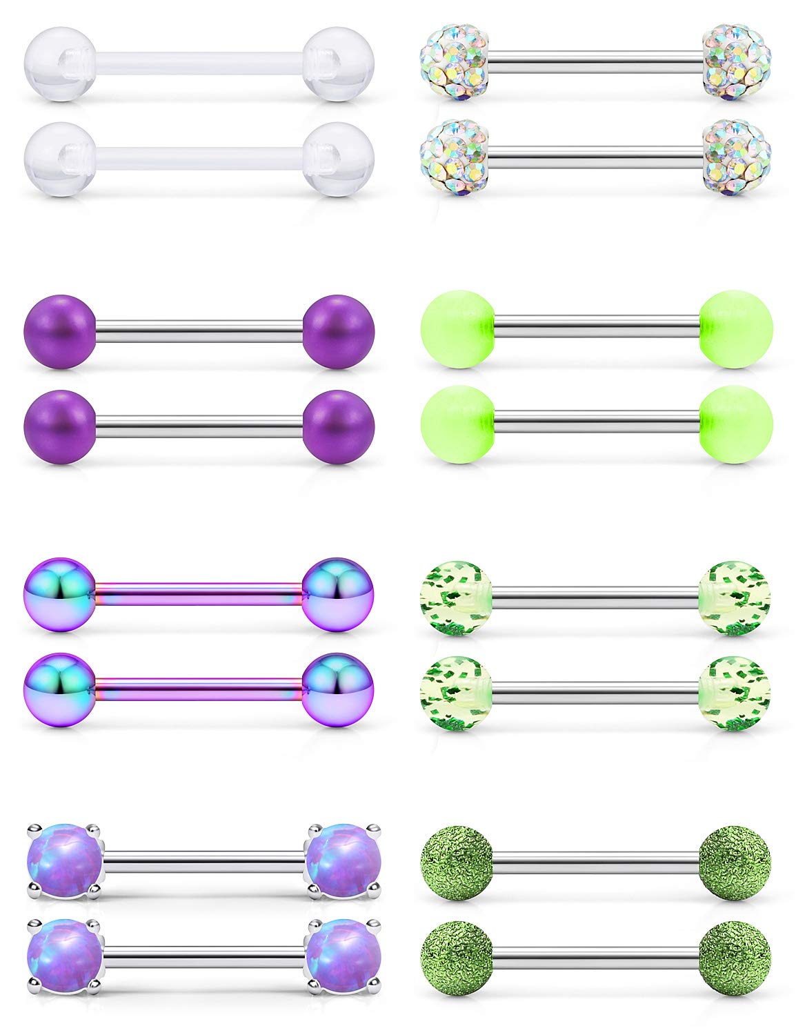 14G Surgical Steel Nipple Rings - 16PCS CZ Jewelry for Men & Women - Body Piercing & Retainer