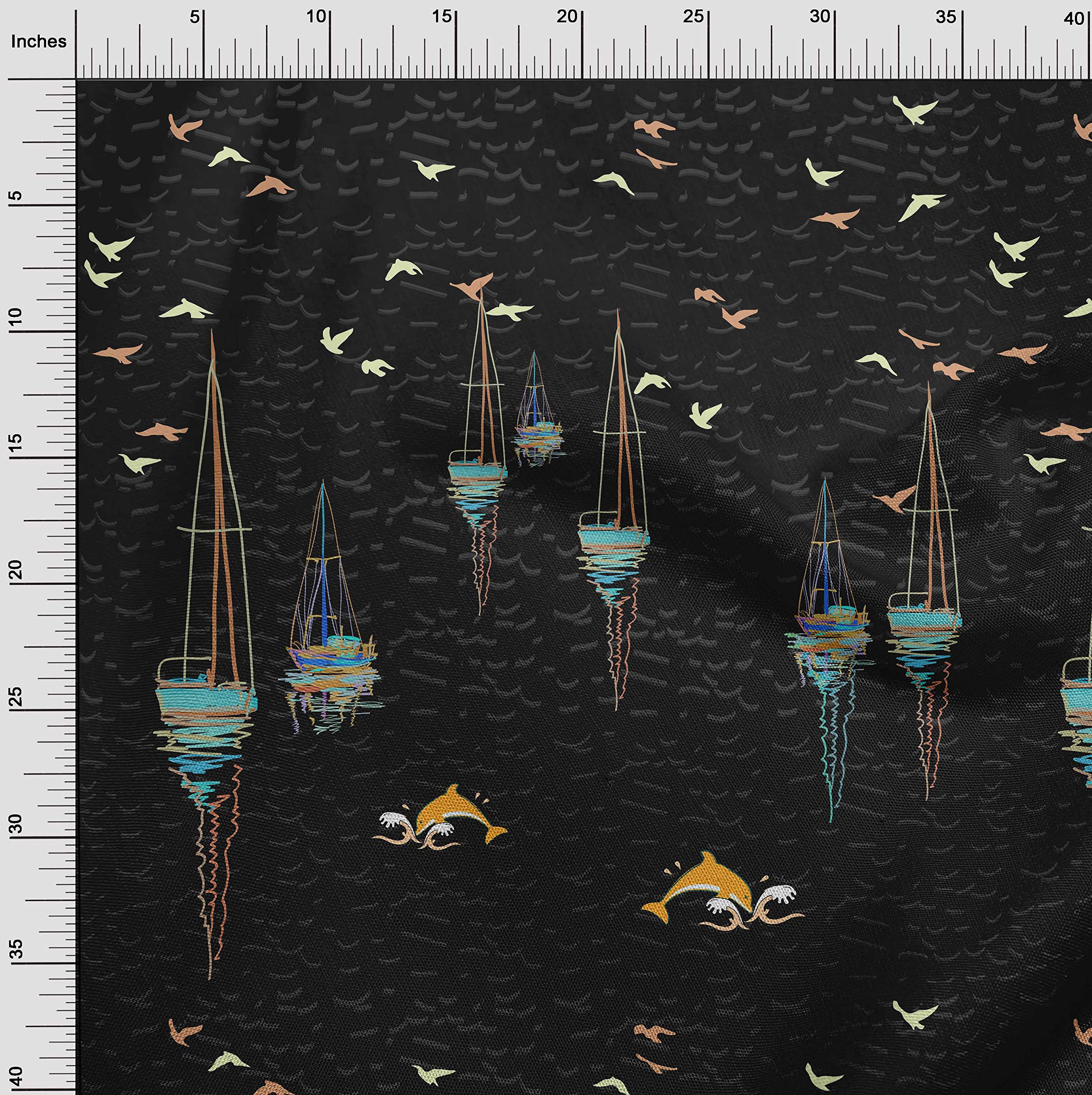 Premium 100% Cotton Poplin Black Tropical Print Fabric - 56