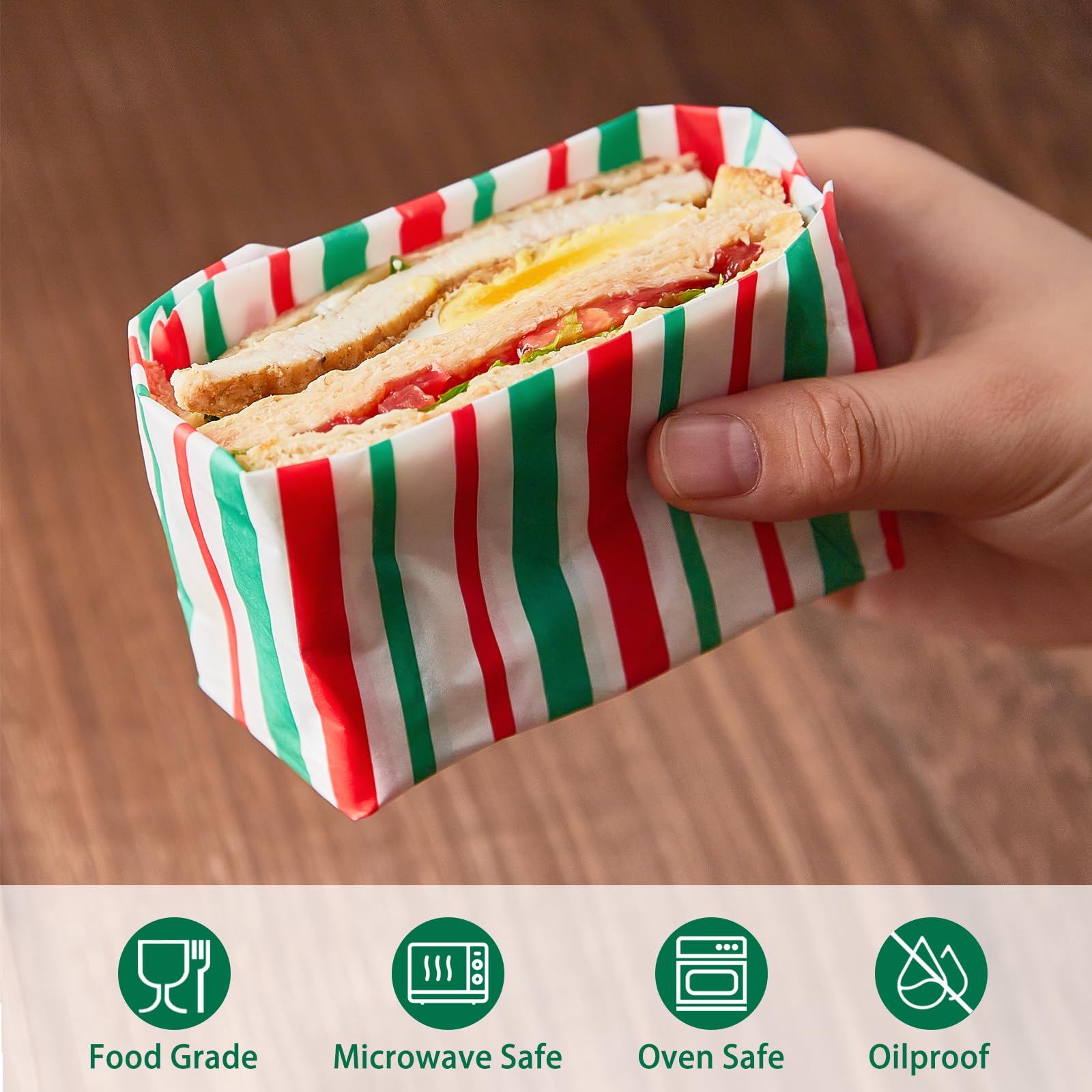 Premium 100-Sheet Red & Green Striped Wax Paper - 8.5