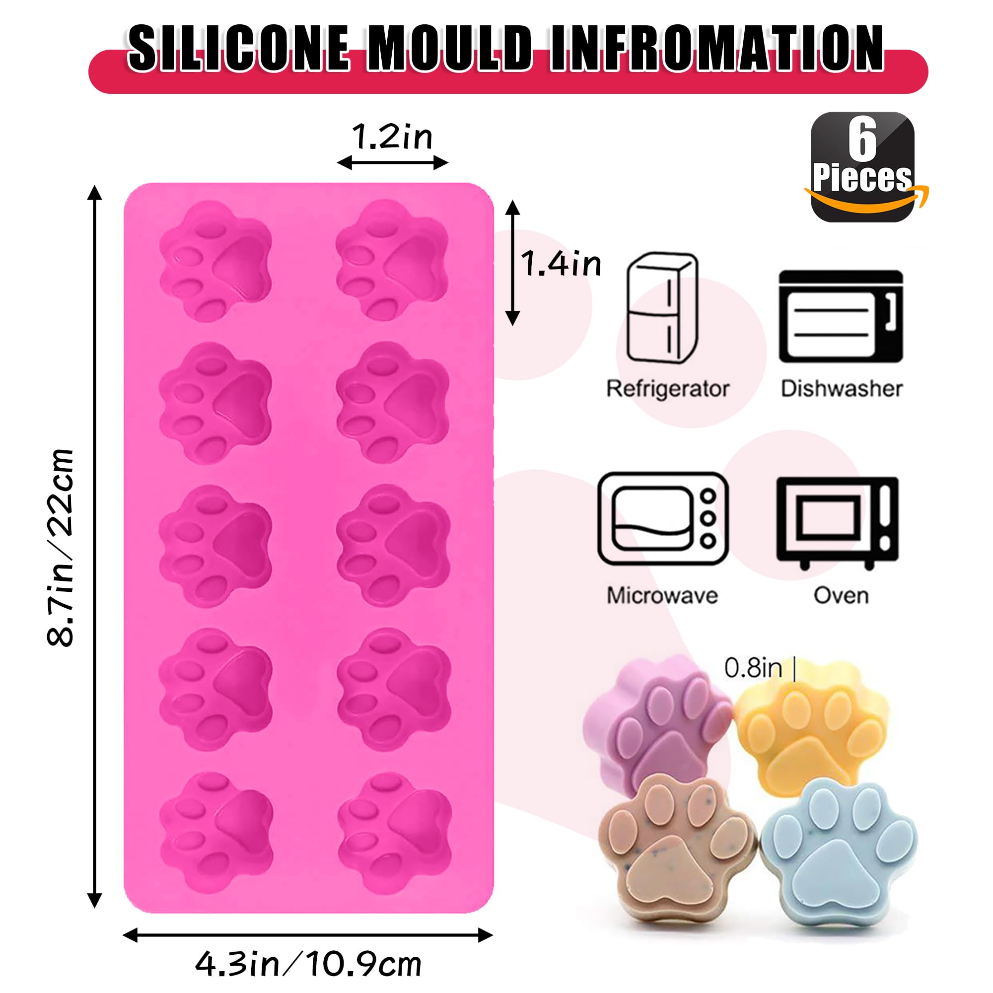 Premium 6-Pack Silicone Baking Molds for Dog Treats - Paw & Bone Shapes for Chocolate, Candy, Soap Making - Perfect for DIY Pet Treats, Party Favors & Holiday Gifts