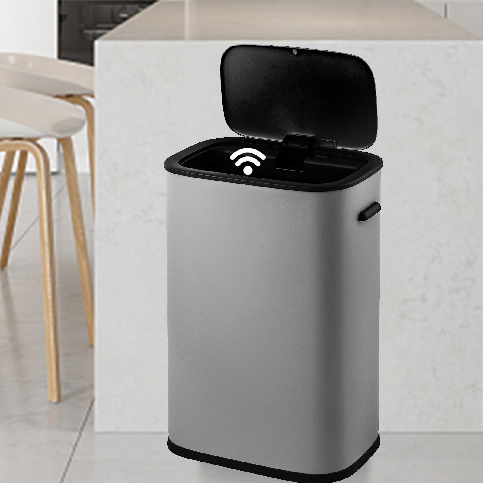GAOMON 14.5 Gallon Automatic Trash Can with Lid - Touchless Motion Sensor Garbage Bin, 55L Stainless Steel Smart Waste Basket for Kitchen, Office, Bathroom & Bedroom (Gray) - Perfect for Hygienic Hands-Free Disposal in Home & Commercial Spaces