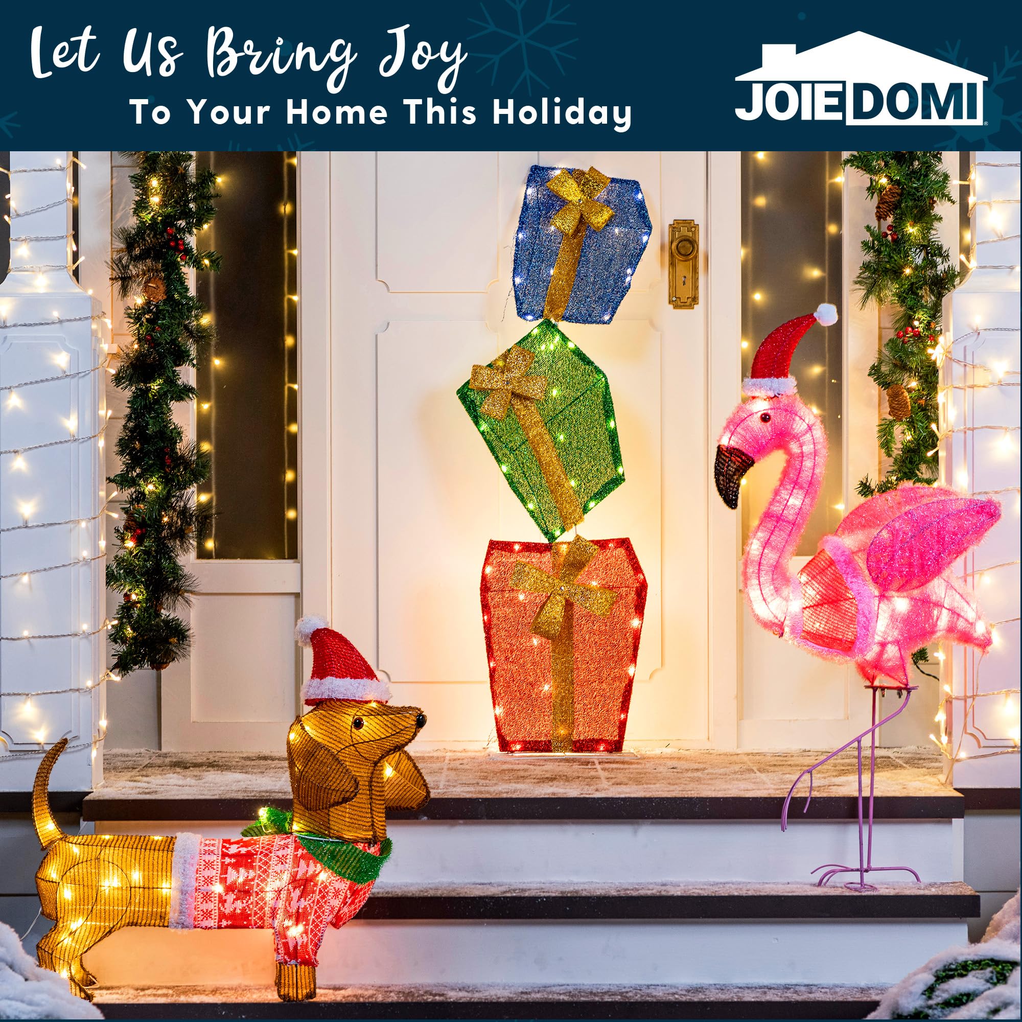 Joiedomi Flamingo Christmas Decoration - 30 LED Warm White Outdoor Yard Lights for Xmas Events, Holiday Garden Decor | Perfect for Christmas Eve, Front Yard Displays & Festive Nighttime Decorations