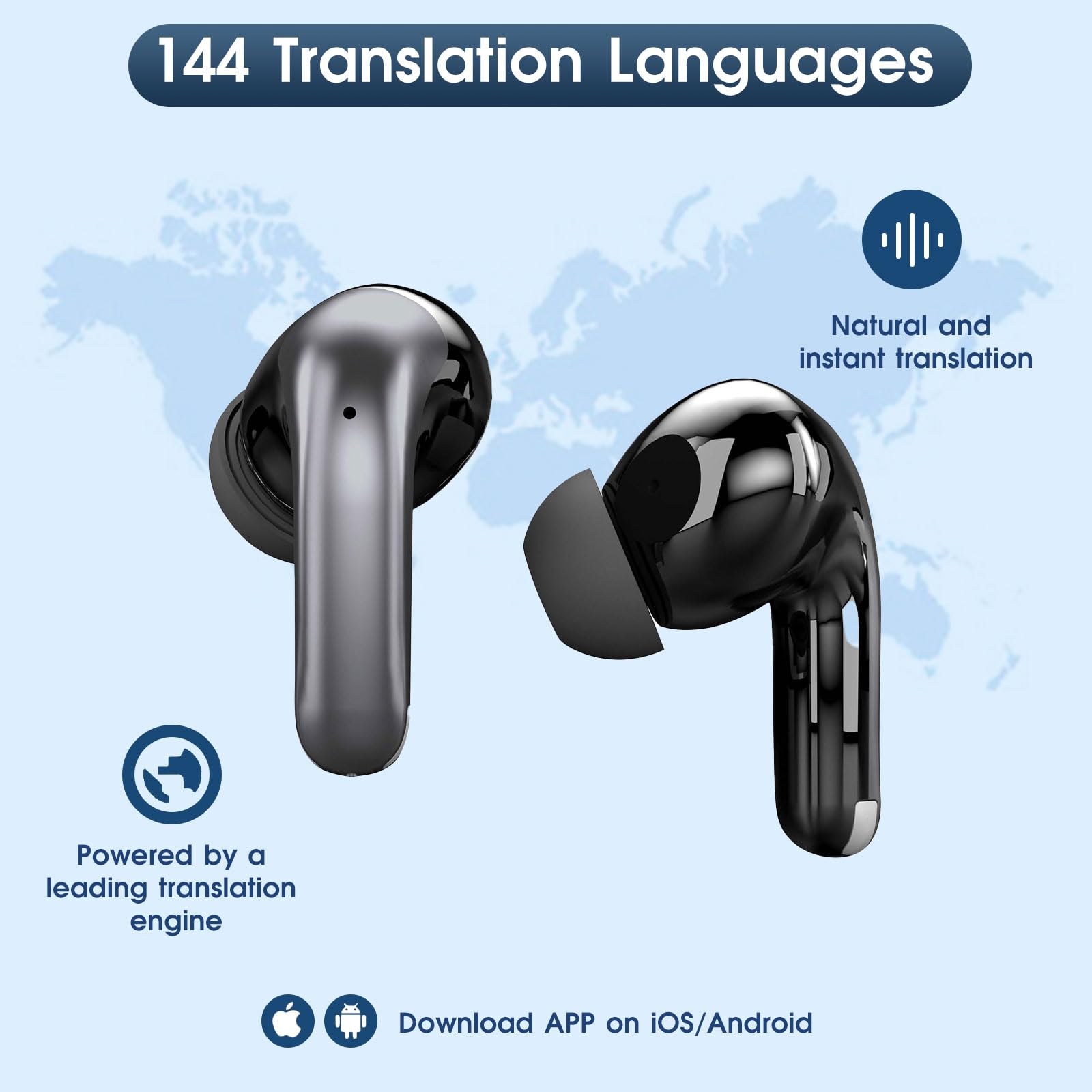 3-in-1 AI Translator Earbuds with 144 Languages & Accents - Bluetooth 5.4 Wireless Earbuds with Real-Time Translation for iOS & Android - ANC+ENC Noise Cancelling for Travel, Business Meetings & Language Learning (Black)