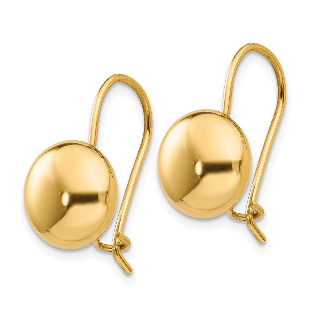 14K Yellow Gold Polished 10.5mm Button Kidney Wire Earrings for Women - Classic Dainty Hoop Earrings for Everyday Wear, Gift Giving & Special Occasions
