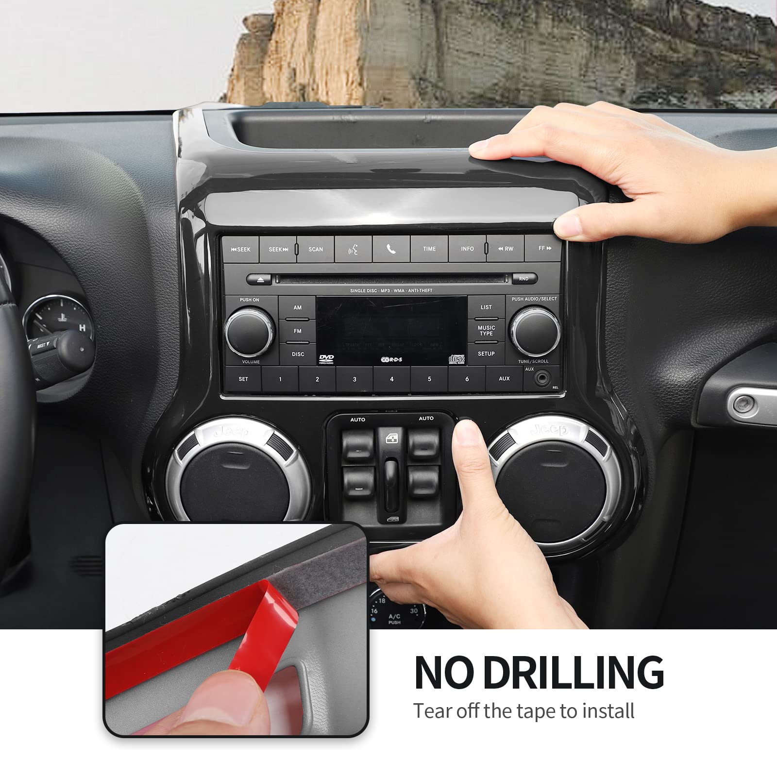 Jeep Wrangler JK & Unlimited 2011-2017 Dashboard Control Panel Cover & AC Switch Trim Kit - Black Interior Accessories for Off-Roading & Daily Driving