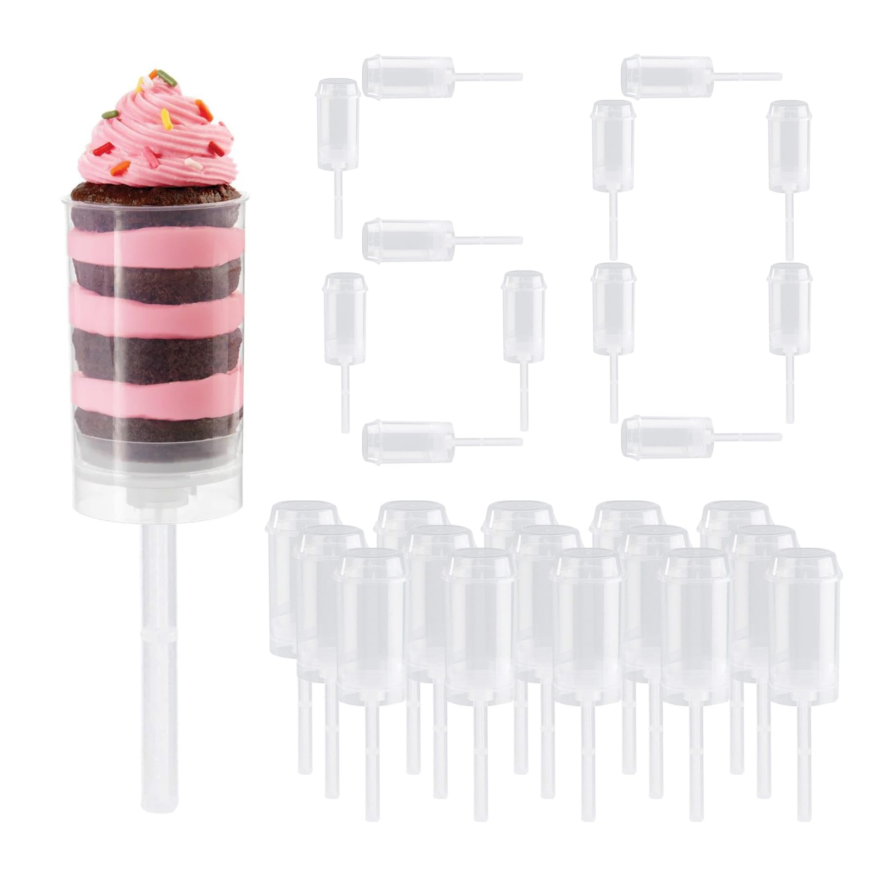 TORMEN 60 Pack Clear Round Push Up Cake Pop Containers with Lids, Base & Sticks - Perfect for Wedding Favors, Birthday Parties & Dessert Displays