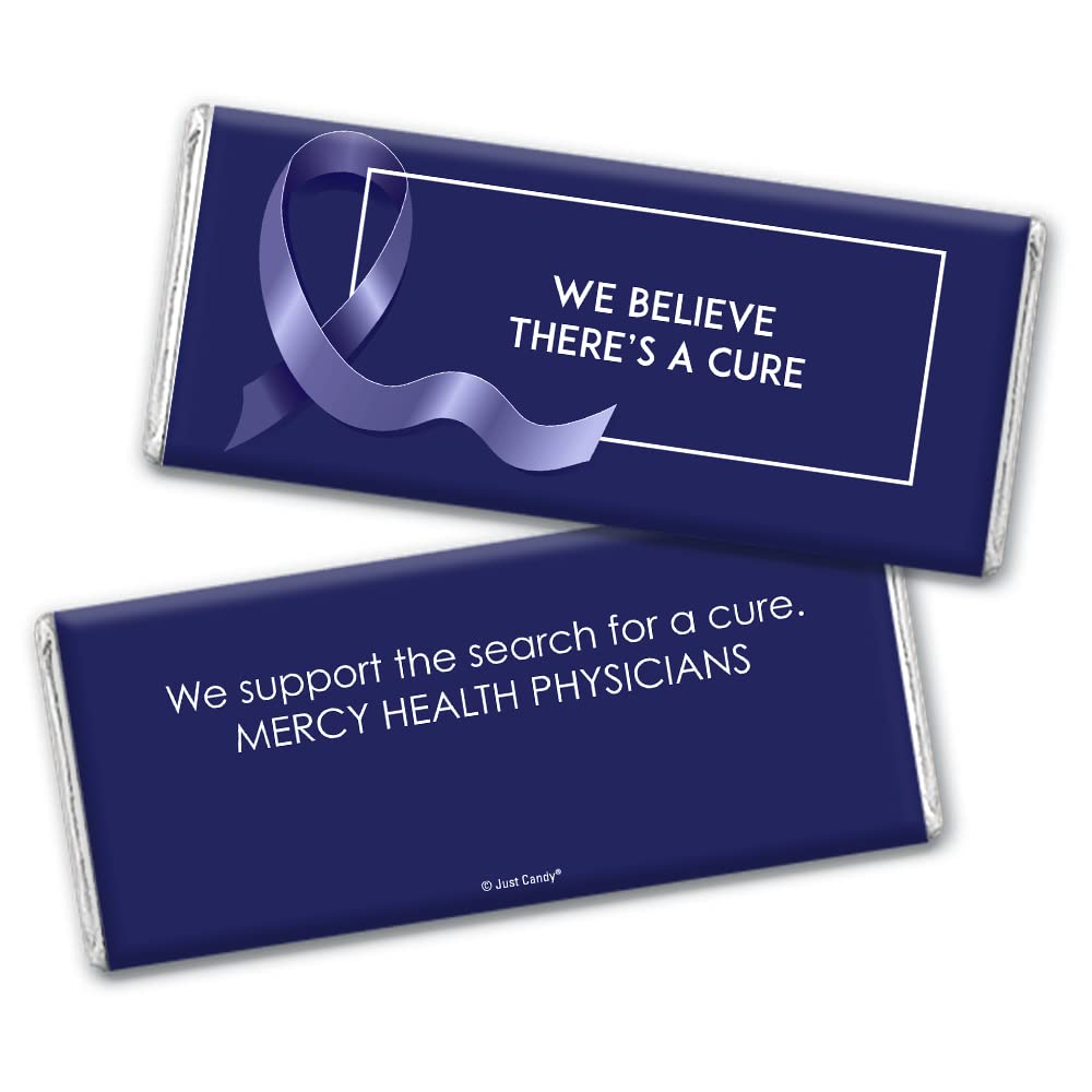 72 Count Dark Blue Ribbon Colon Cancer Awareness Personalized Chocolate Bars with Candy - Bulk Promotional Items for Fundraisers, Health Events & Corporate Gifts (72Pcs)