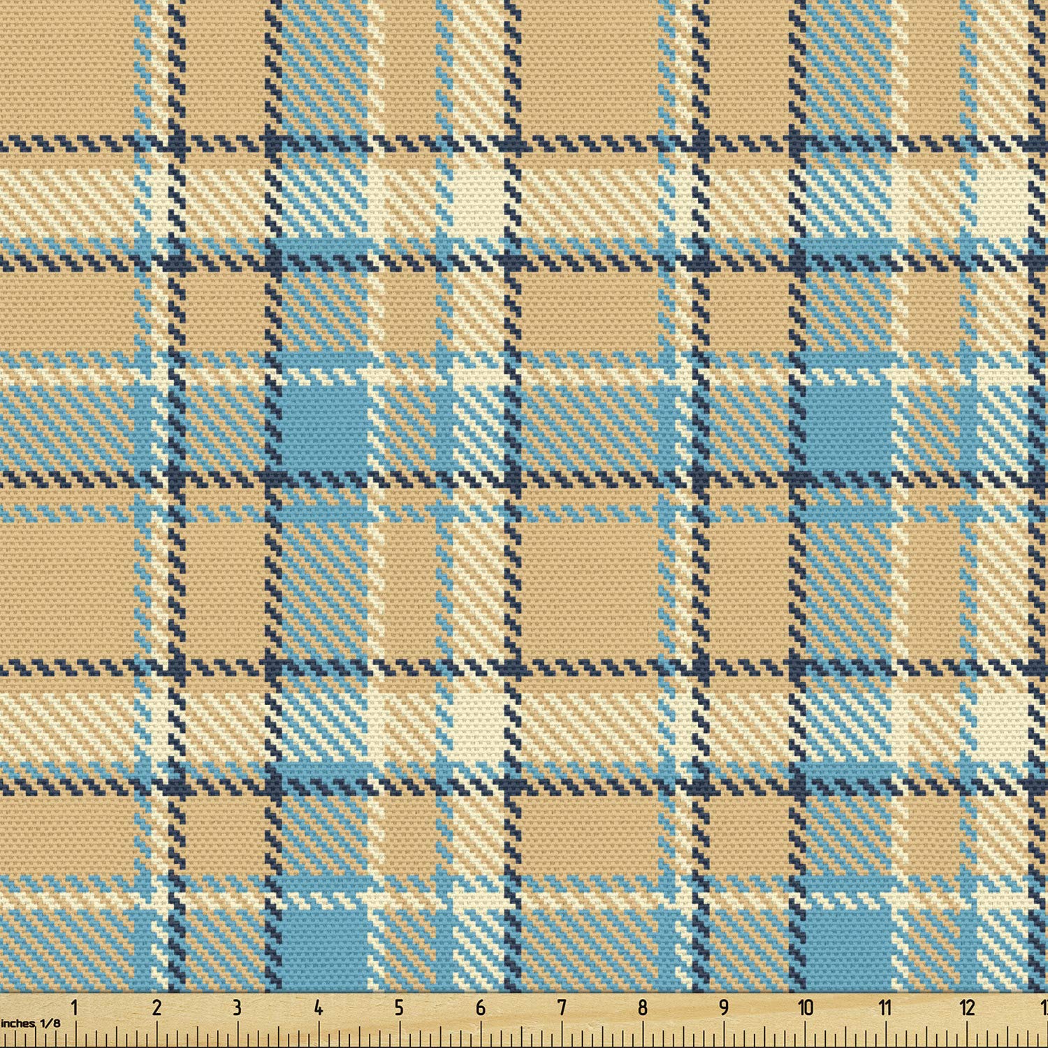 Ambesonne Checkered Fabric by The Yard - Celtic Inspired Zigzag Pattern Upholstery & Home Decor Fabric, 10 Yards, Cream Pale Blue - Perfect for Sofa Covers, Curtains, Pillows & DIY Craft Projects
