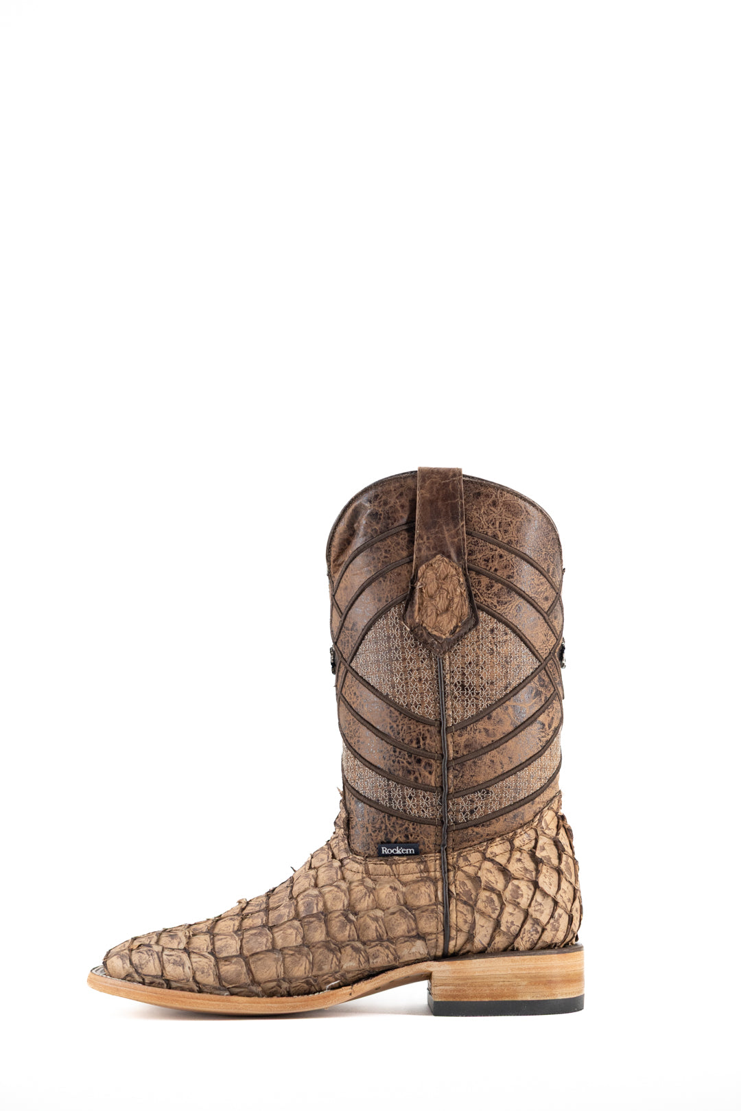 Prescott Pirarucu Exotic Leather Square Toe Cowboy Boots for Men - Western Riding, Country Dance & Outdoor Adventures