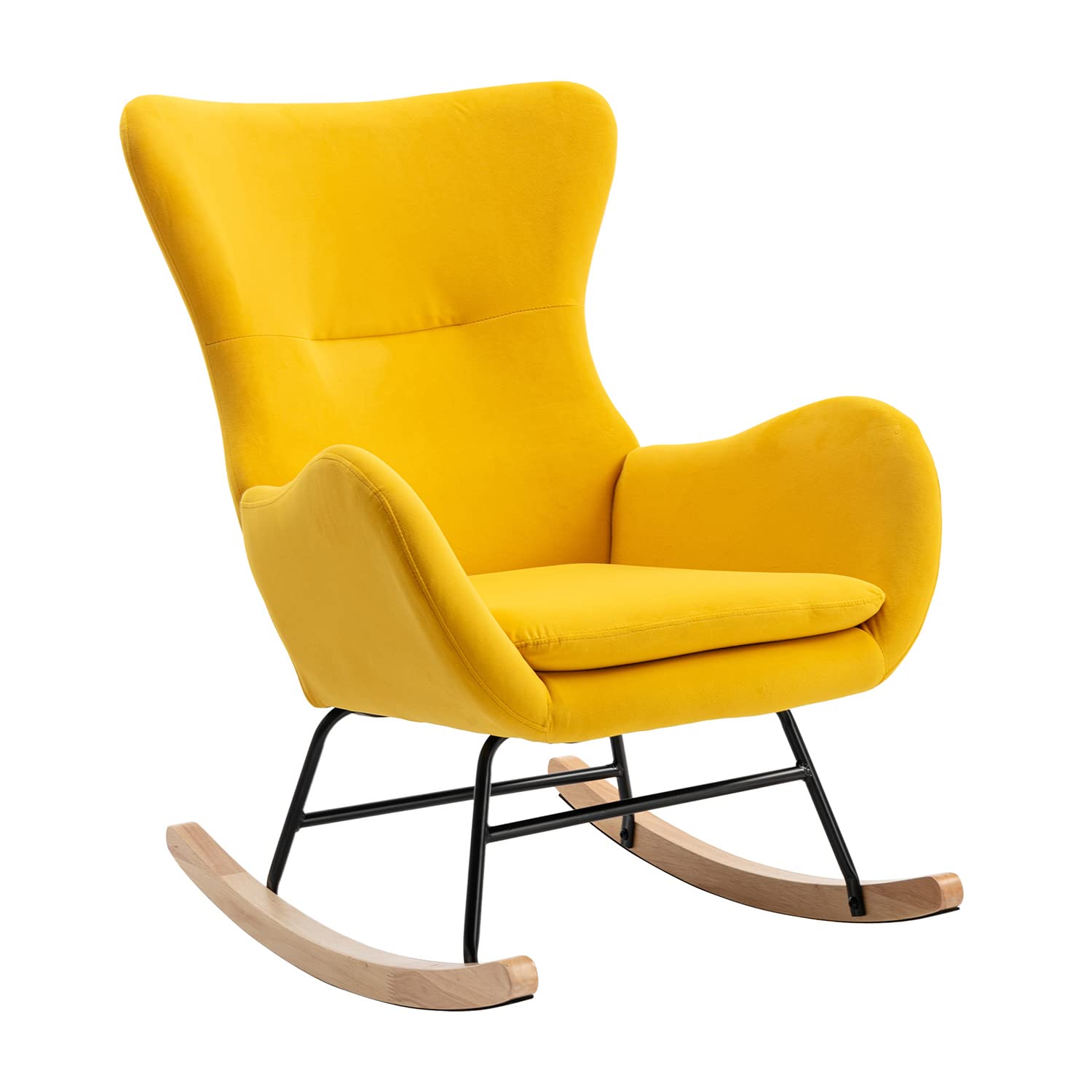 KOLESIN Rocking Chair for Patio & Living Room - High Back Teddy Fabric Padded Seat with Armrests - Comfortable Relaxing Chair for Indoor & Outdoor Use - Perfect for Reading, Lounging and Relaxation in Garden, Porch or Living Space