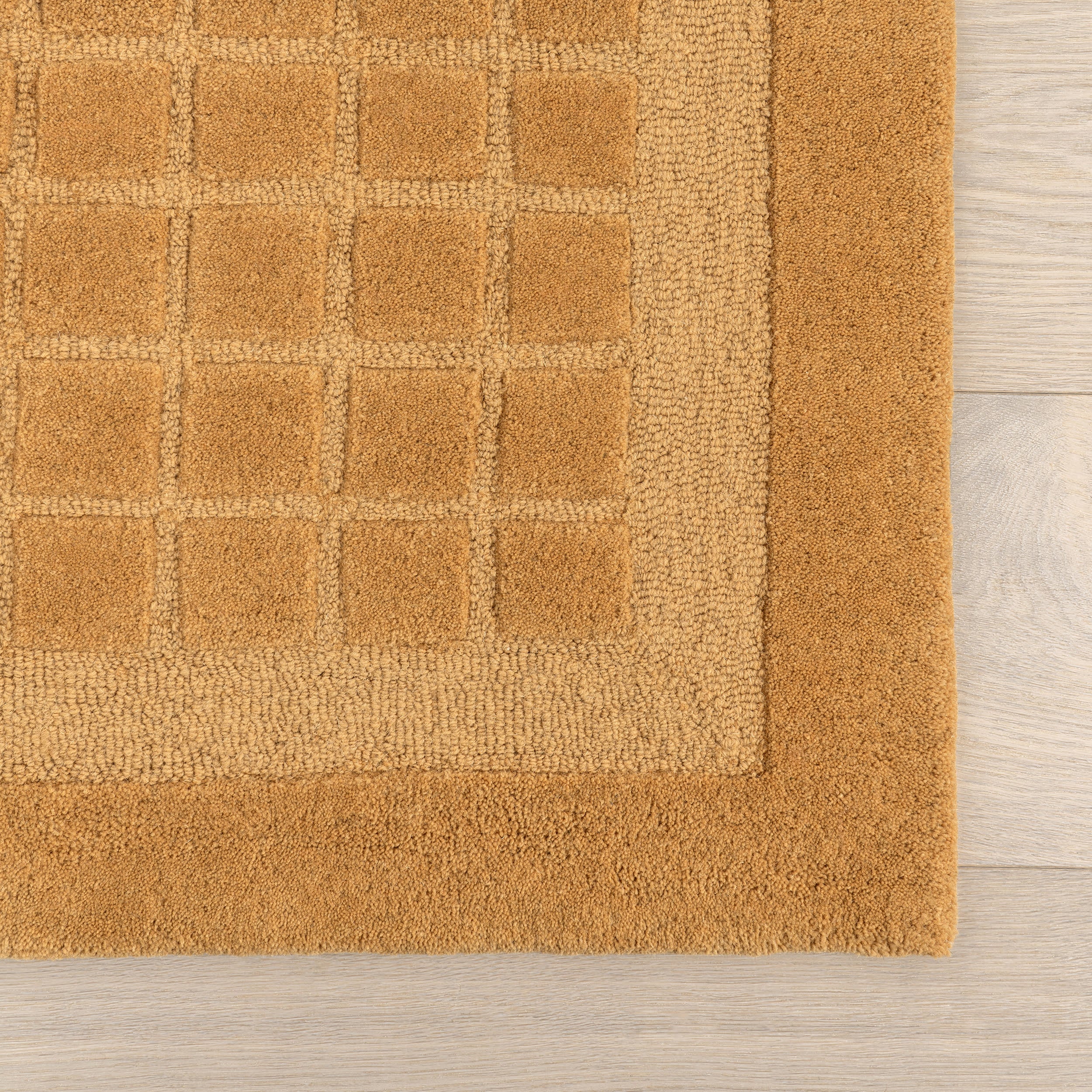 Premium Fritz Checked Wool Rug - Golden Yellow Handmade Area Rug for Living Room, Bedroom & Home Decor | Soft & Durable | Perfect for Cozy Spaces & Modern Interiors