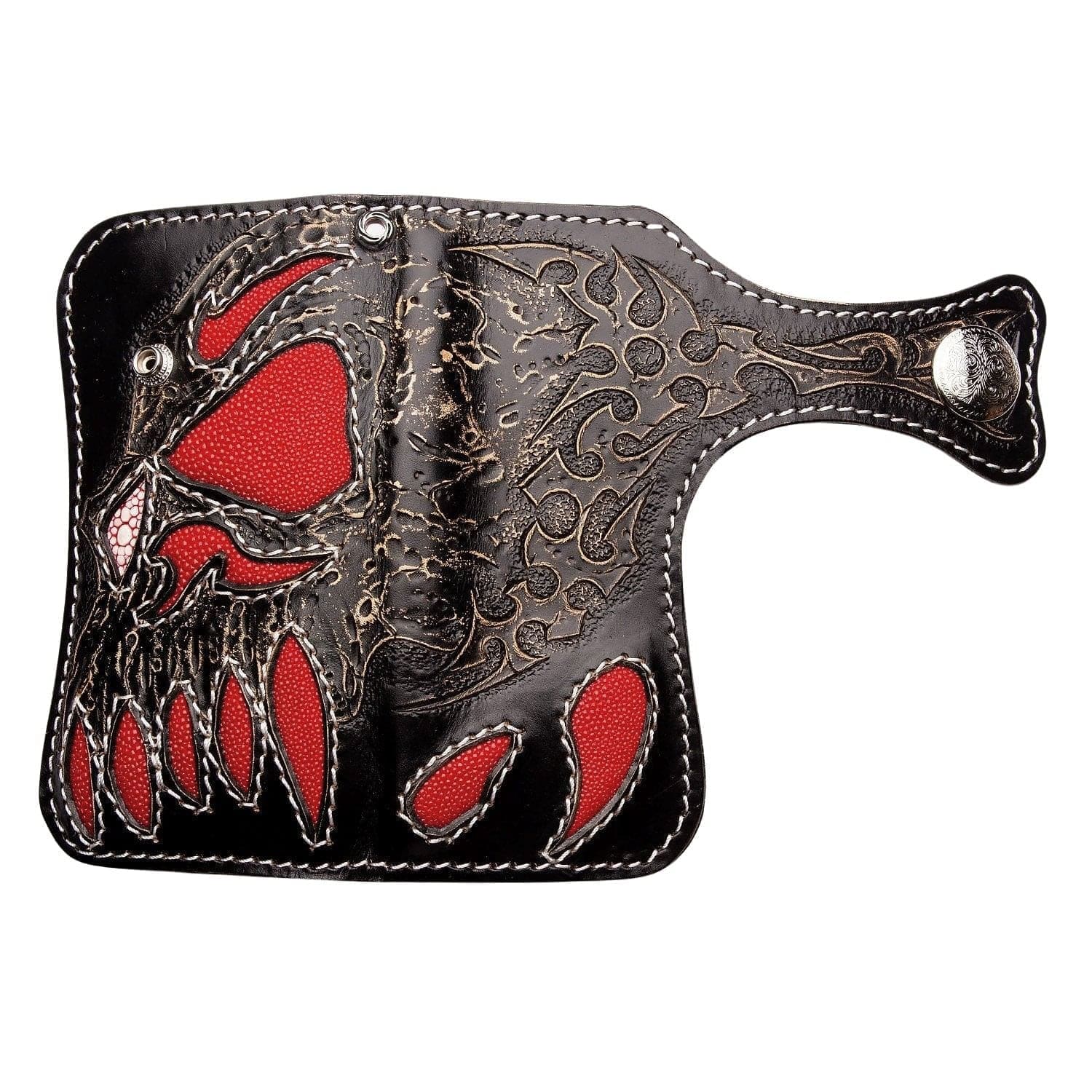Handcrafted Red Demon Stingray Leather Biker Wallet - Genuine Exotic Leather Money Clip Wallet for Men - Perfect for Motorcycle Riders, Bikers & Gift Giving