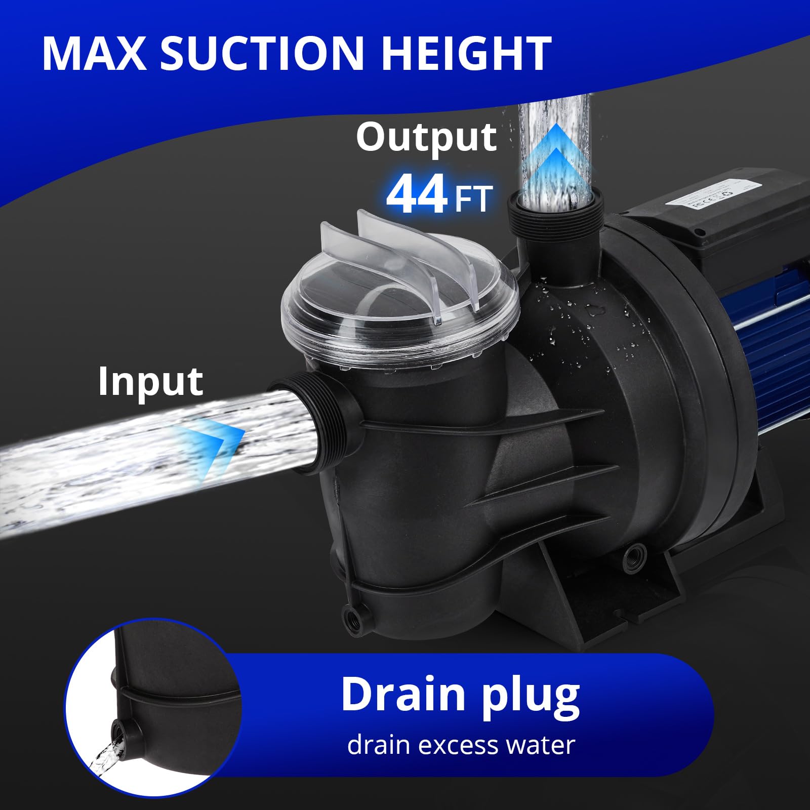 1.1HP In-Ground & Above-Ground Pool Pump - 800W 115V High Flow Swimming Pool Pump (3962GPH) with Self-Priming & Filter Basket - Low Noise Energy Efficient Water Pump for Home, Backyard, and Commercial Pools