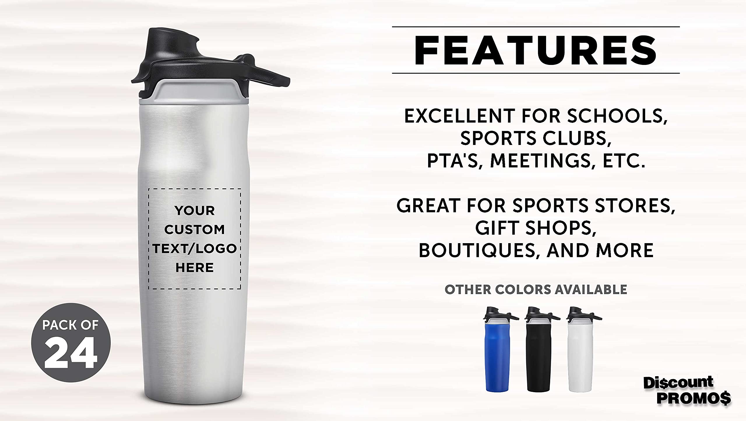Custom 20 oz Juno Water Bottles with Flip Lid - Bulk Pack of 24, Personalized Reusable Stainless Steel Bottles for Gym, Hiking, Cycling & School - Silver | Perfect for Team Sports, Corporate Gifts & Outdoor Adventures