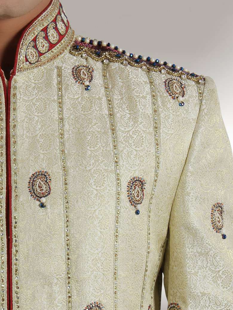 Elegant Atif Wedding Cream Sherwani for Groom - Traditional Indian Embroidered Sherwani Suit for Wedding Ceremony & Reception - Perfect for South Asian Weddings, Engagement Parties and Cultural Events