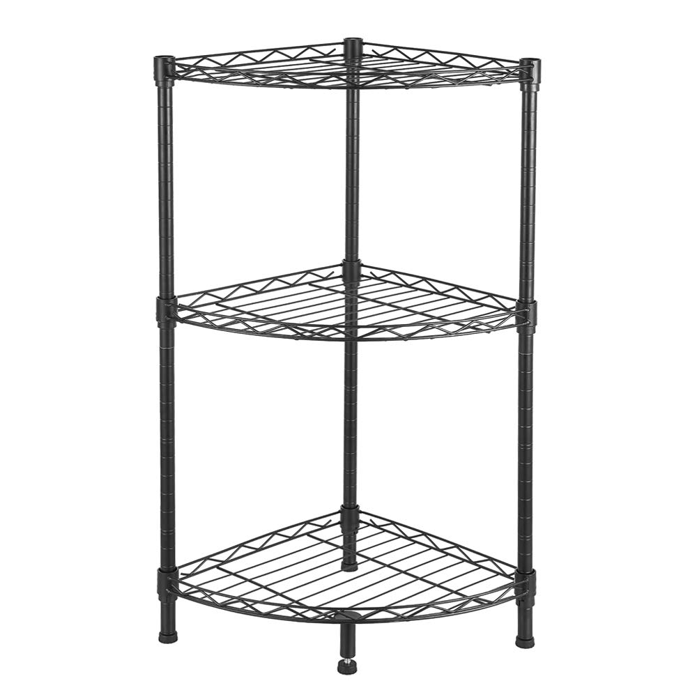 3-Tier Corner Wire Shelving Unit - Heavy Duty Metal Storage Rack for Kitchen, Bathroom, Garage - Space Saving Organizer for Pantry, Laundry Room & Closet