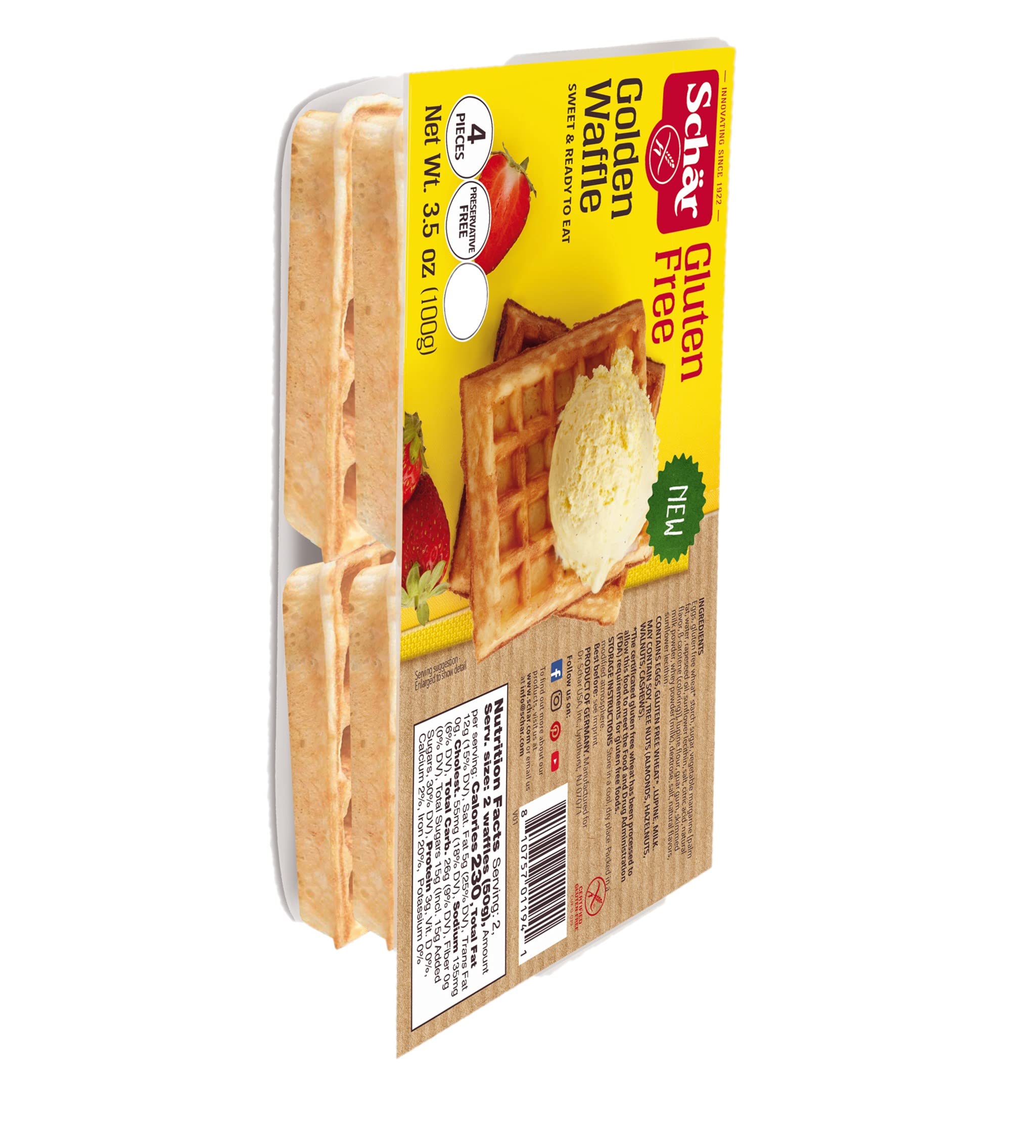 Schar Gluten Free Golden Waffles - 4 Pack (12 Waffles Total) | Crispy & Delicious Breakfast Waffles for Gluten-Free Diet | Perfect for Toaster, Quick Breakfast & Family Meals