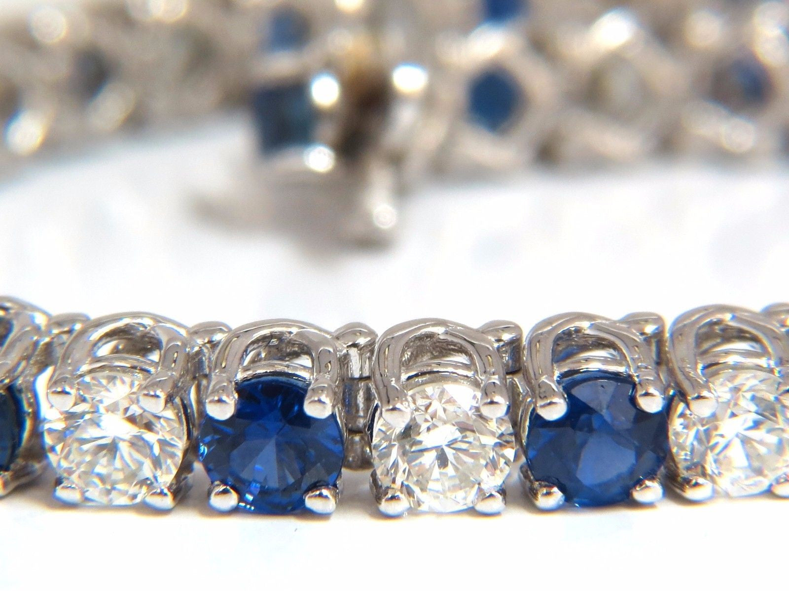 14.35ct Natural Vivid Royal Blue Round Sapphire & Diamond Tennis Bracelet in 14K Gold - Elegant Jewelry for Weddings, Anniversaries & Special Occasions