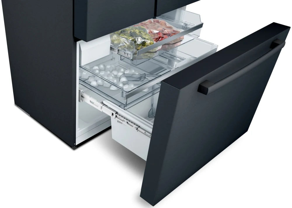 Bosch 36 Inch Smart Refrigerator with Ice Maker - Black Stainless Steel B36CT80SNB | Energy Efficient French Door Fridge for Modern Kitchen & Large Family Use