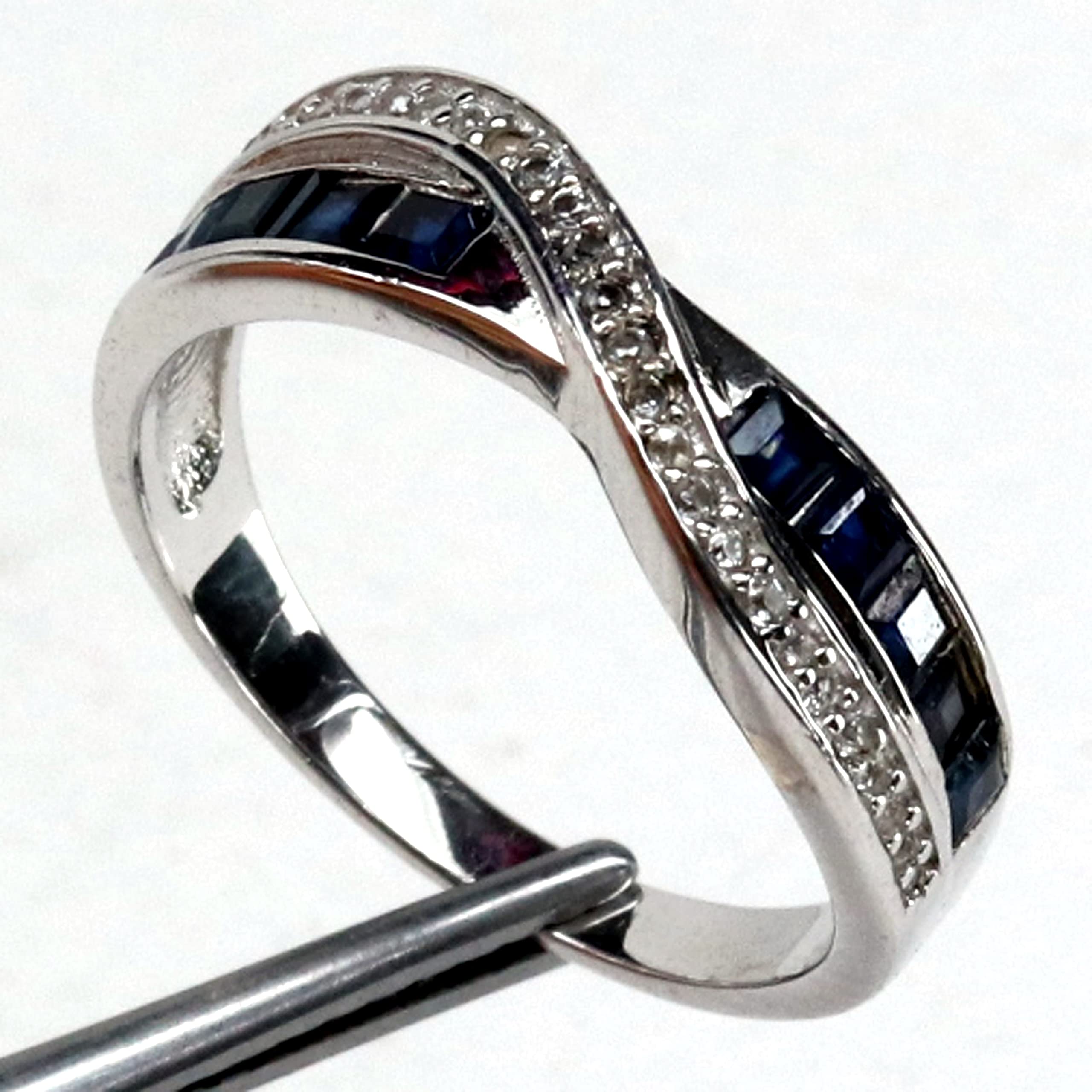 Blue Heated Sapphire & White Unheated Topaz Ring - 925 Sterling Silver Jewelry for Women, Elegant Gift for Anniversary, Birthday, or Engagement