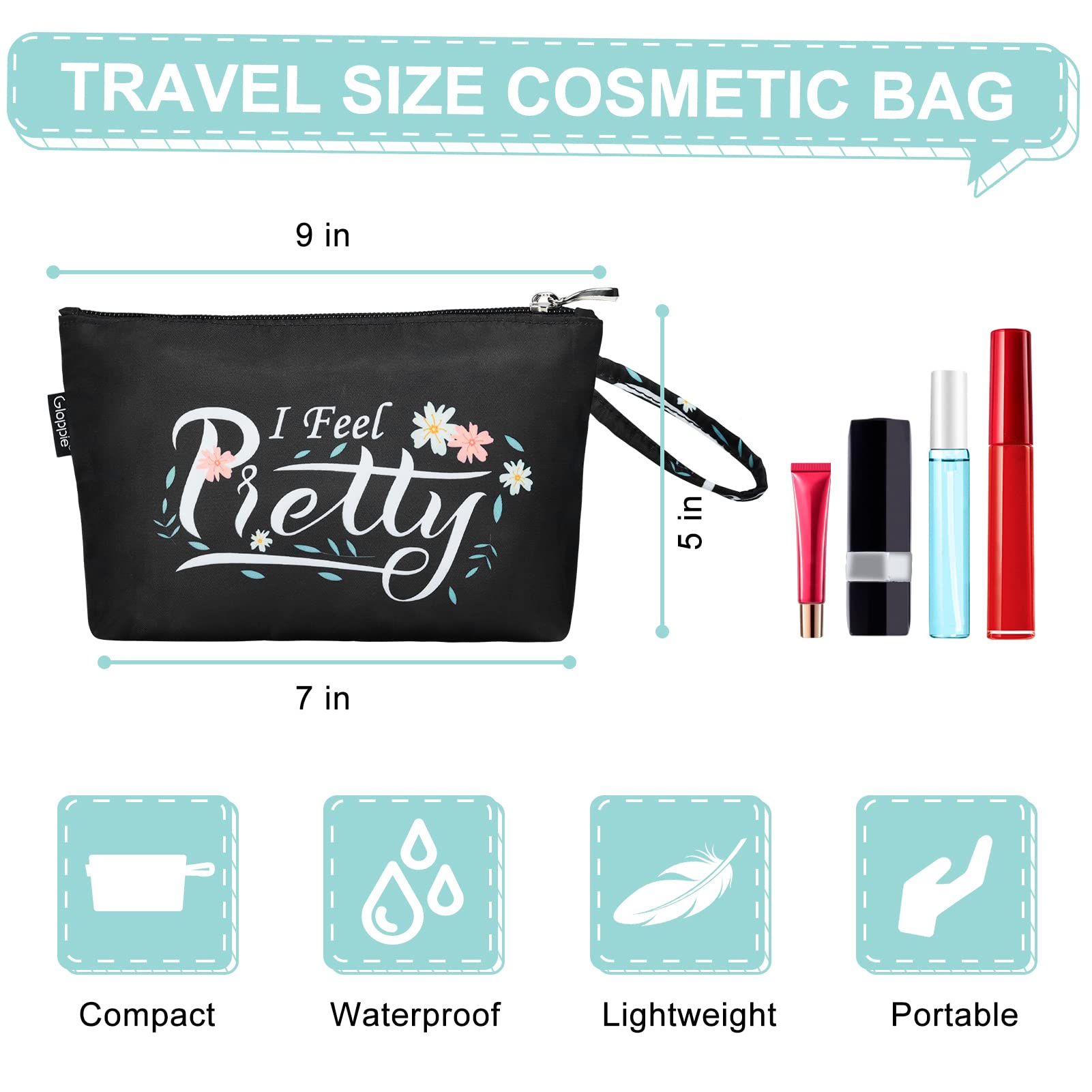 Gloppie Small Makeup Bag for Women - Compact Cosmetic Organizer for Purse Essentials - Travel & Everyday Beauty Accessories - Black