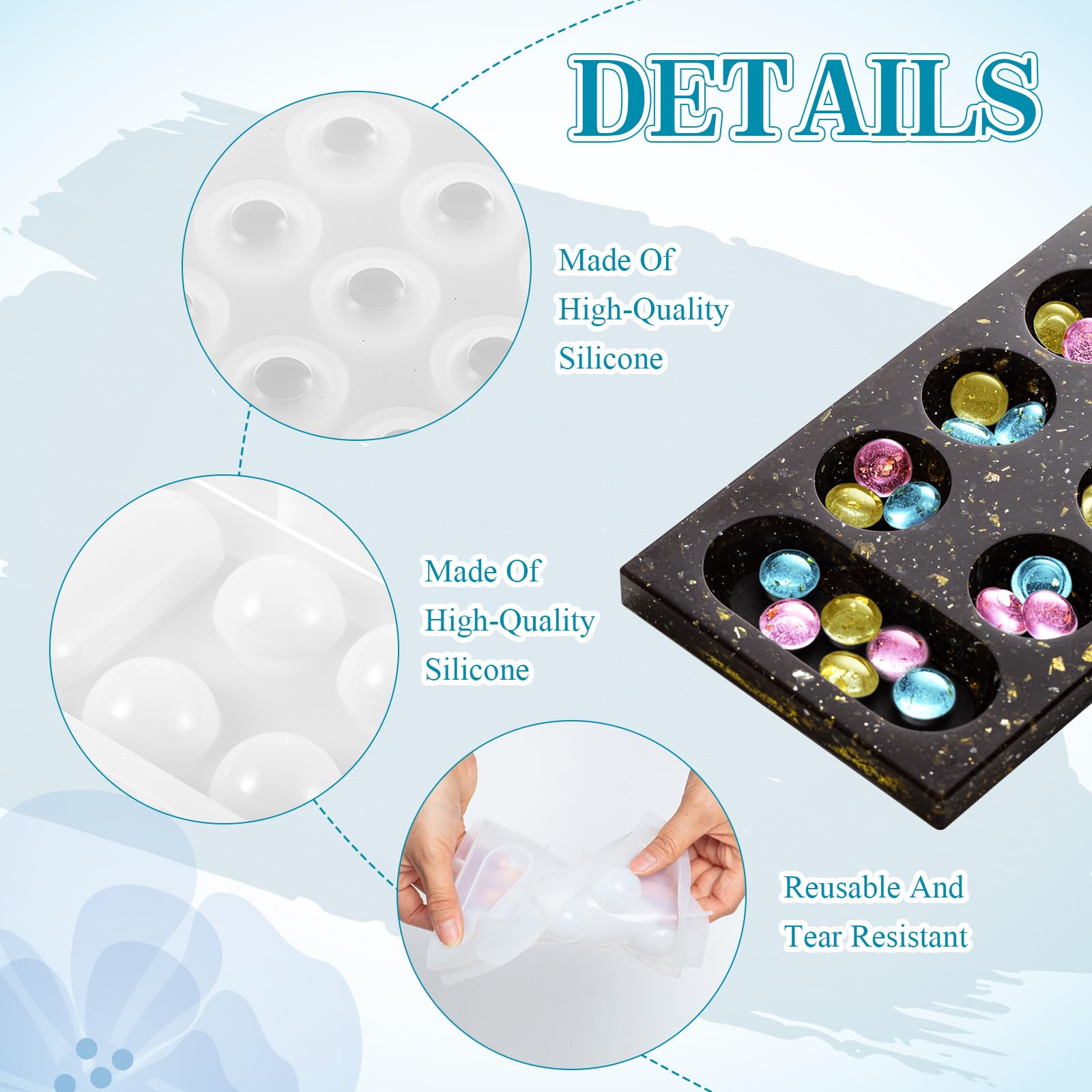Premium Mancala Board Game Silicone Mold Set - DIY Epoxy Resin Casting Kit with 2 Mancala Stone Molds & 4 Metal Accessories - Perfect for Family Game Nights, DIY Crafts, and Unique Gift Making (Handmade Board Games, Birthday Presents, Party Activities)