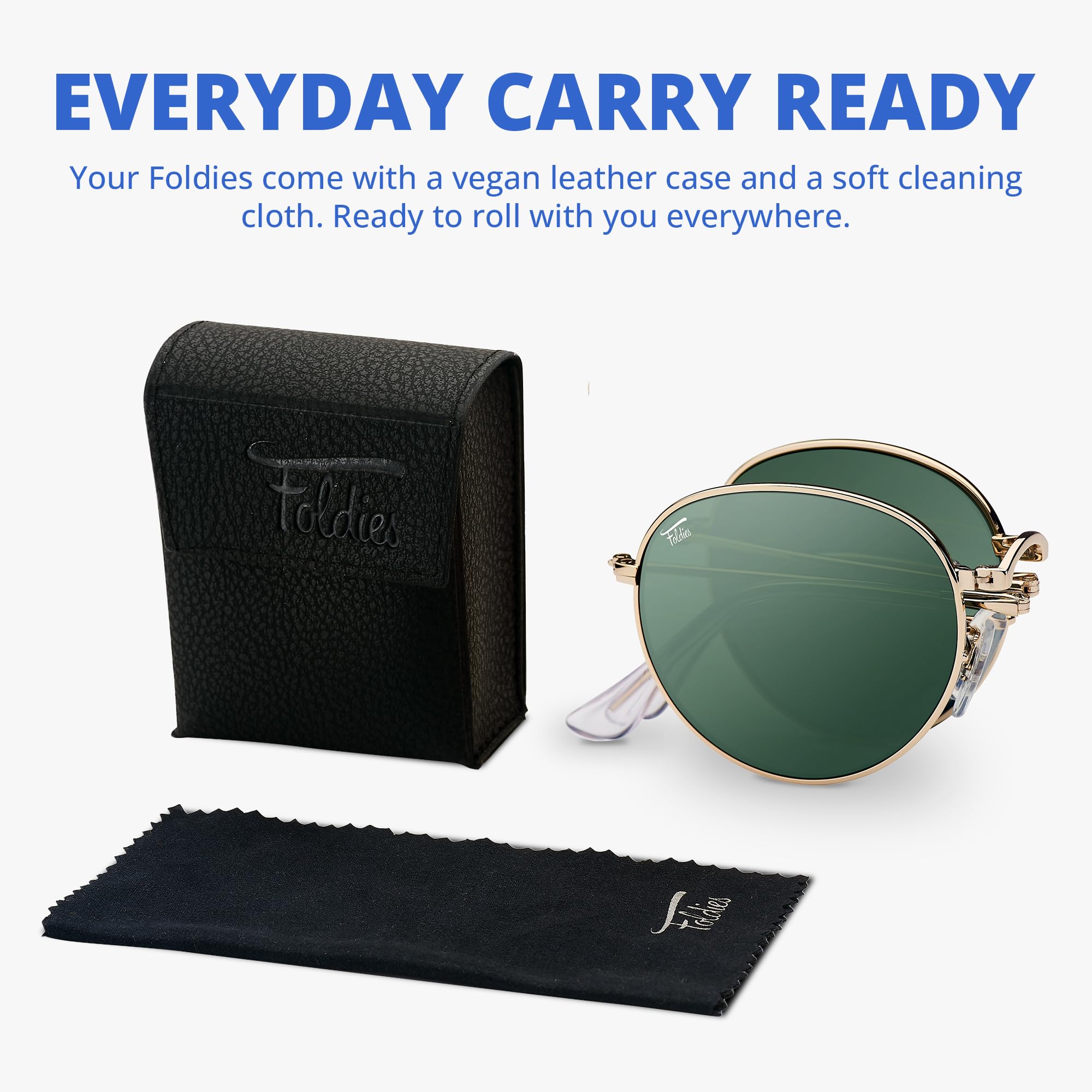 **Polarized Round Folding Sunglasses for Men & Women – UV400, UVA/UVB Protection with Leather Case – Perfect for Travel, Driving, and Outdoor Activities**