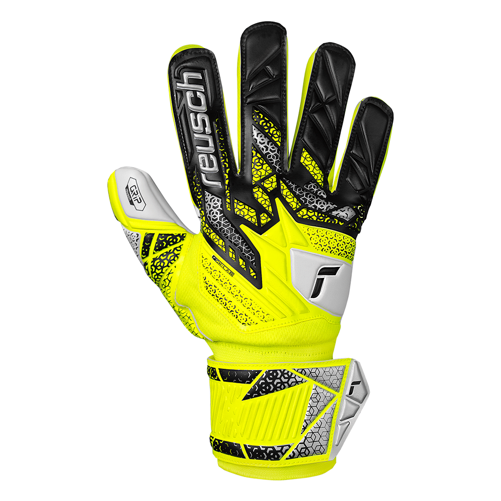 Reusch Attrakt Grip GK Goalkeeper Gloves - Safety Yellow & Silver - Professional Soccer Goalie Gloves for Training & Match Play
