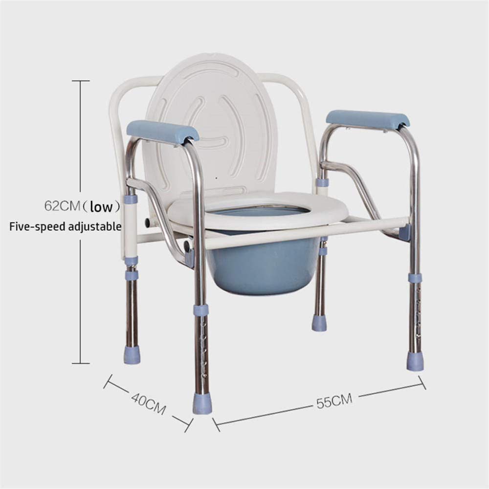 Adjustable Folding Bedside Commode Chair - Stainless Steel Elderly Toilet Seat with Removable Bucket - Height Adjustable Toilet Stool for Seniors, Pregnant Women & Disabled - Ideal for Home Care, Hospital & Mobility Assistance