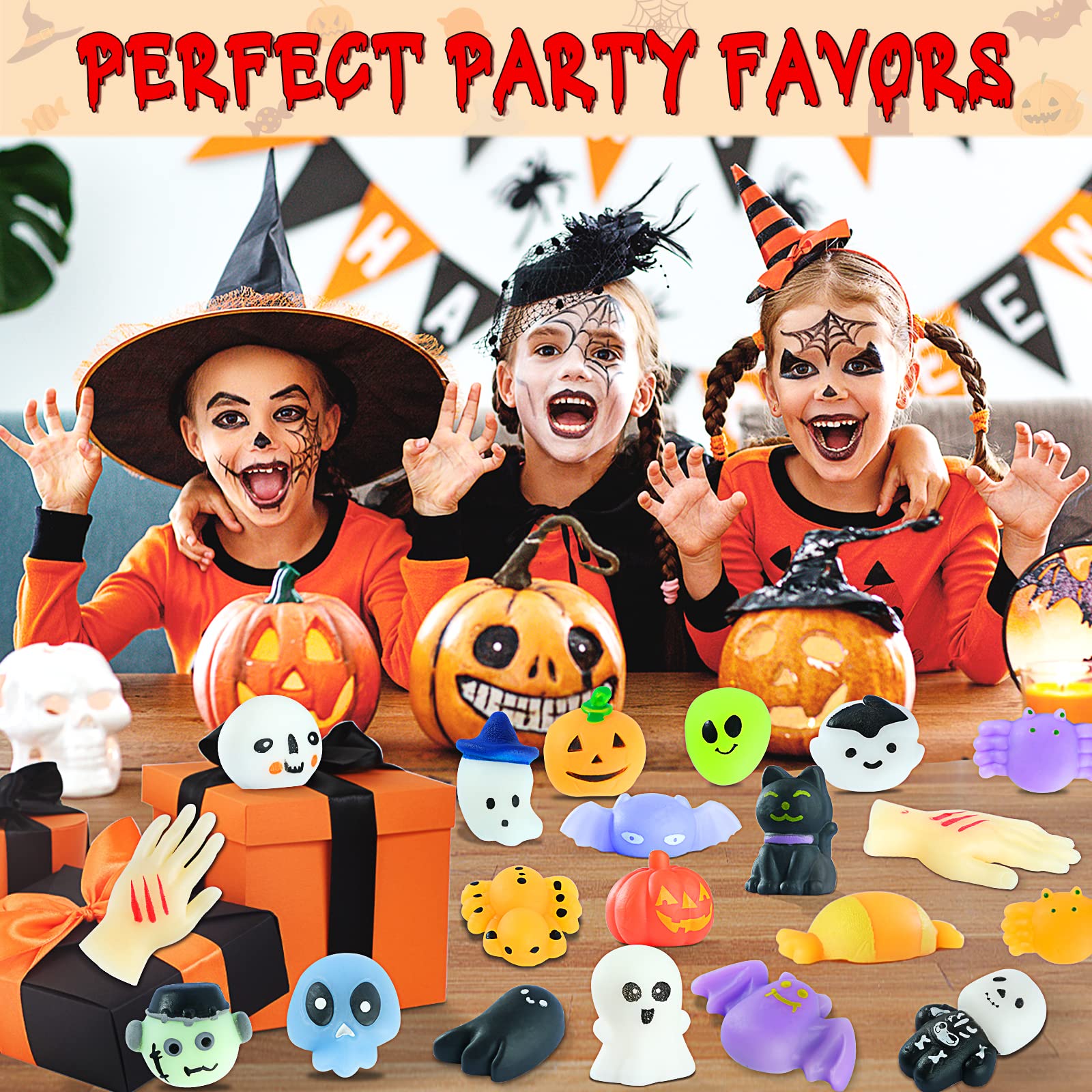 30Pcs Halloween Squishy Toys - Soft Mochi Stress Relief Toys for Kids, Trick or Treat Goodie Bag Fillers, Party Favors for Halloween, Birthday, Classroom Prizes & Piñata Fillers - Fun Sensory Toys for Boys and Girls
