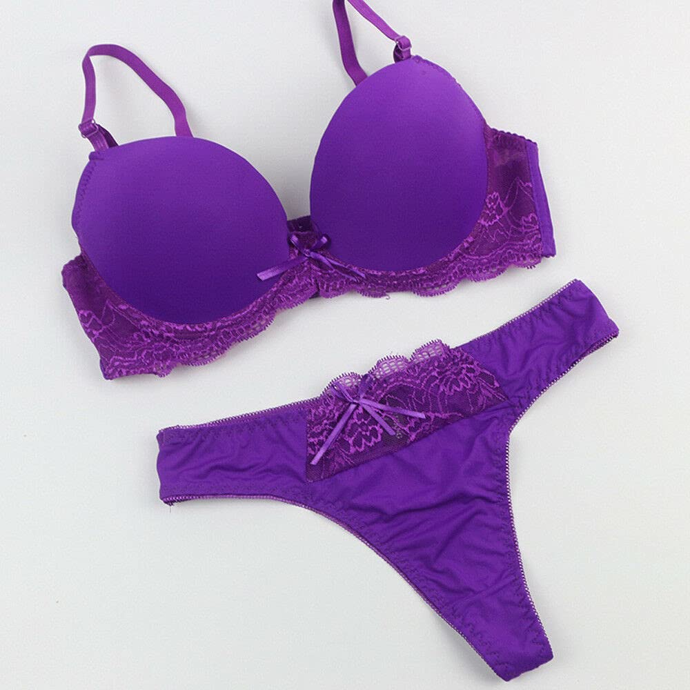 Sexy Lace Lined Plunge Bra & Panty Set for Women - Push Up Underwire Lingerie for Date Night & Special Occasions