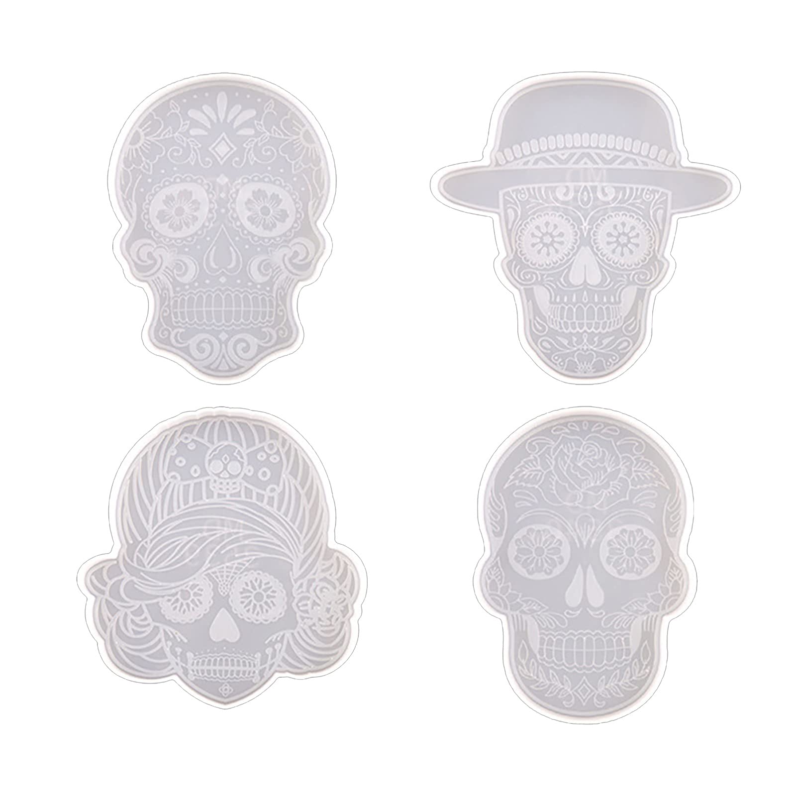Funny Skull Silicone Epoxy Molds for Resin Casting - 4pc Coaster Mold Kit for DIY Crafts, Cup Holders & Halloween Decor | Perfect for Home Decor, Party Supplies & Unique Gift Making