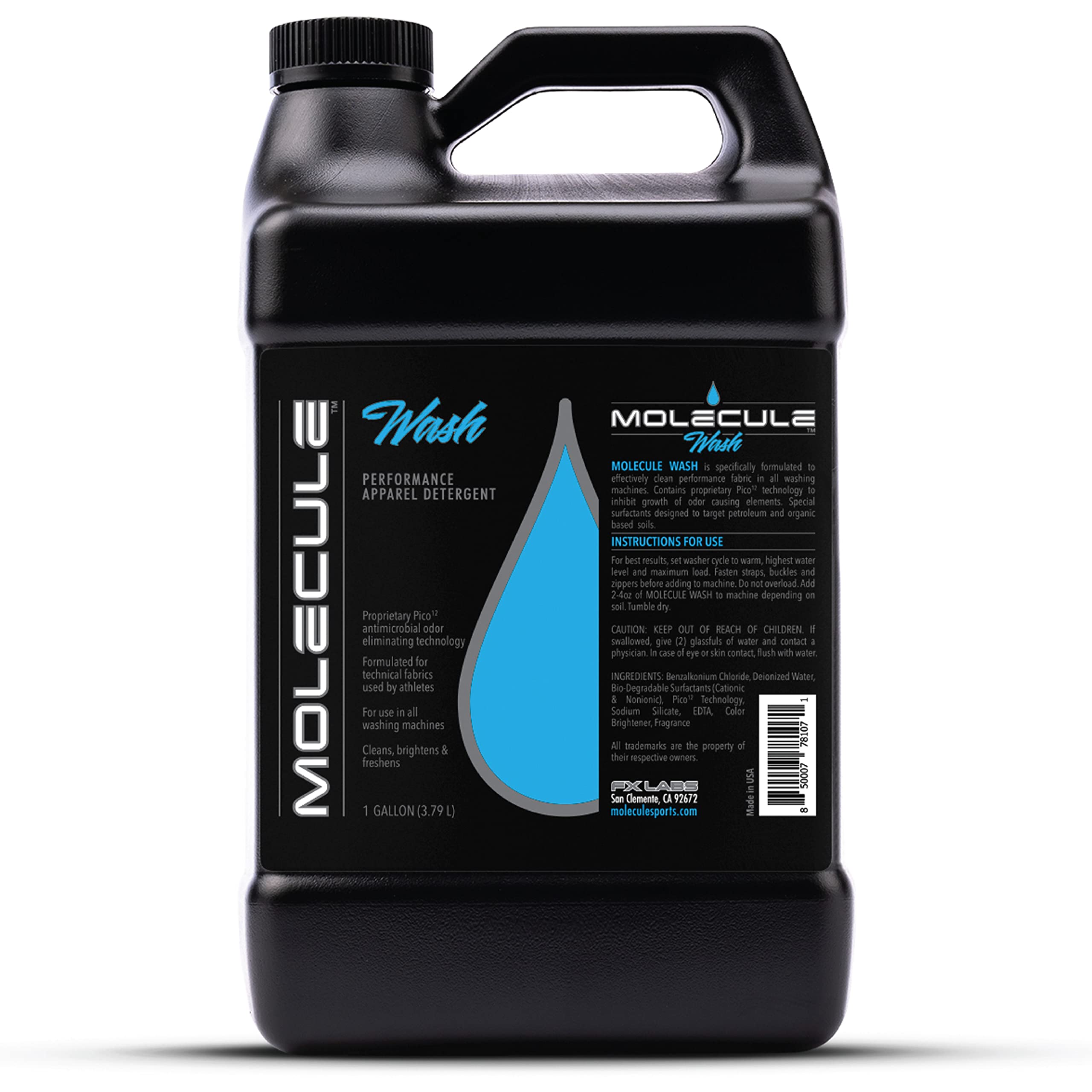 Molecule Wash - Premium Performance Apparel & Race Suit Cleaner - Brightens, Freshens & Protects Technical Fabrics - 1 Gallon Laundry Detergent for Athletic Wear, Motorcycle Gear & Workout Clothes