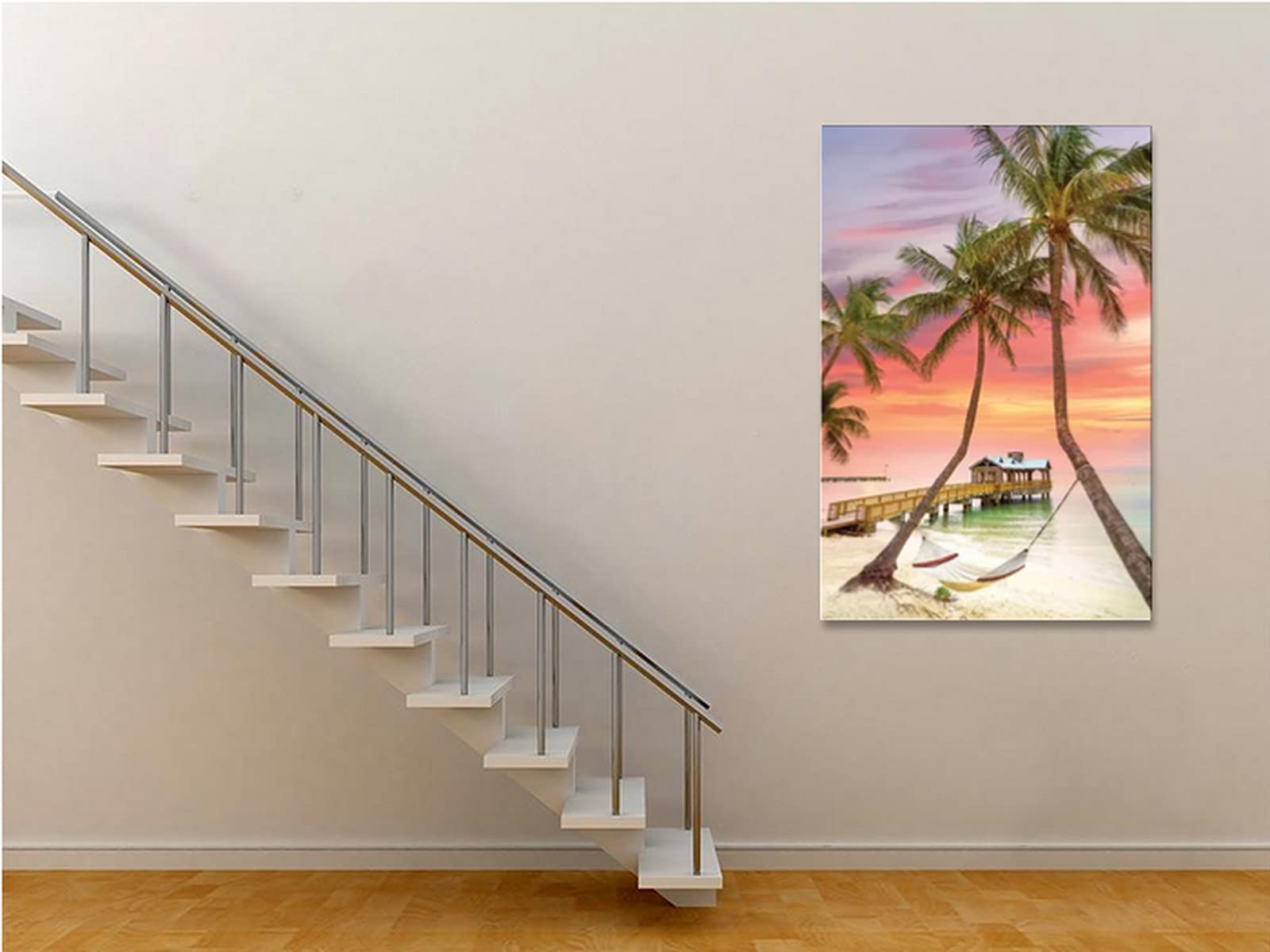 Tropical Sunrise Beach Canvas Wall Art - Relaxing Coastal Seascape Painting for Bathroom & Living Room Decor - Stretched & Framed Ready to Hang (28x40 Inches) - Perfect Gift for Beach House & Ocean Lovers