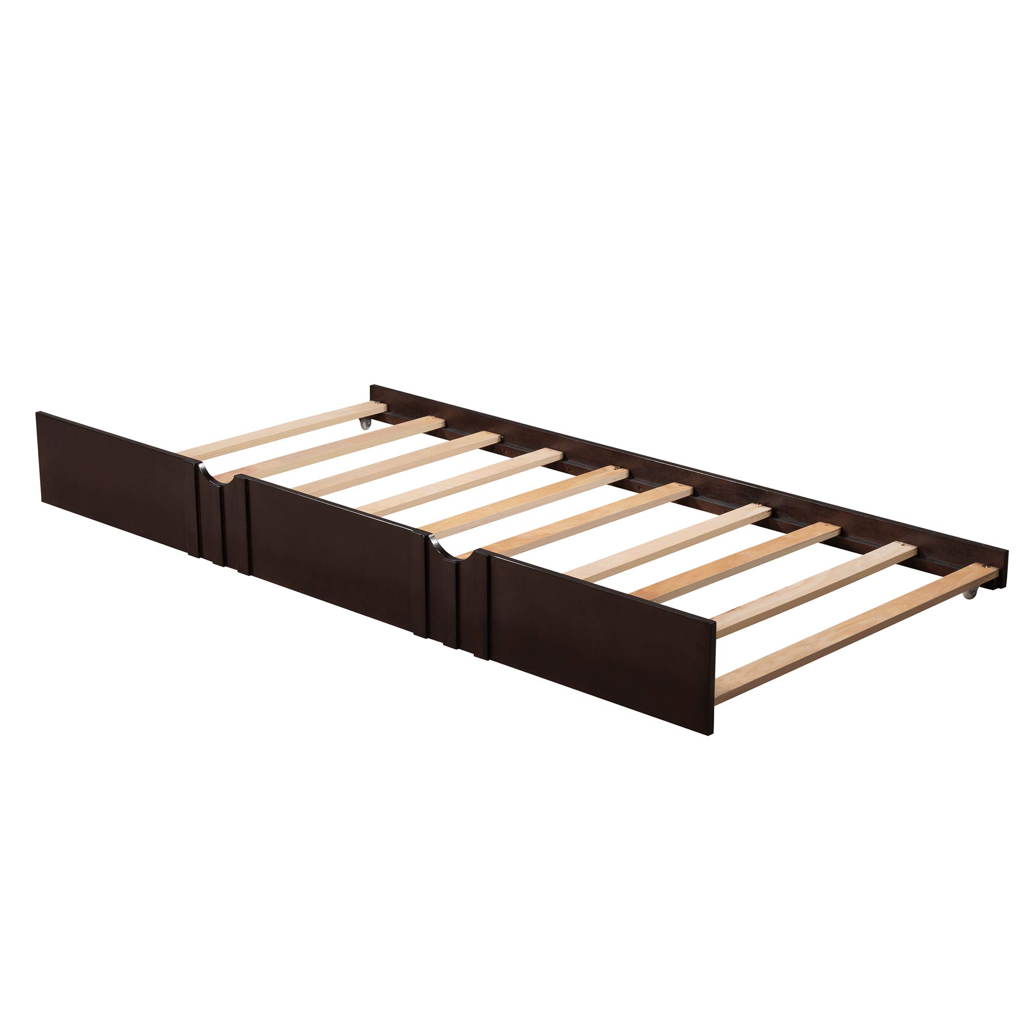 Full Size Wooden Daybed with Twin Trundle - 10 Wooden Slats Support, No Box Spring Needed (Espresso Finish) - Perfect for Guest Rooms, Dormitories & Small Space Living