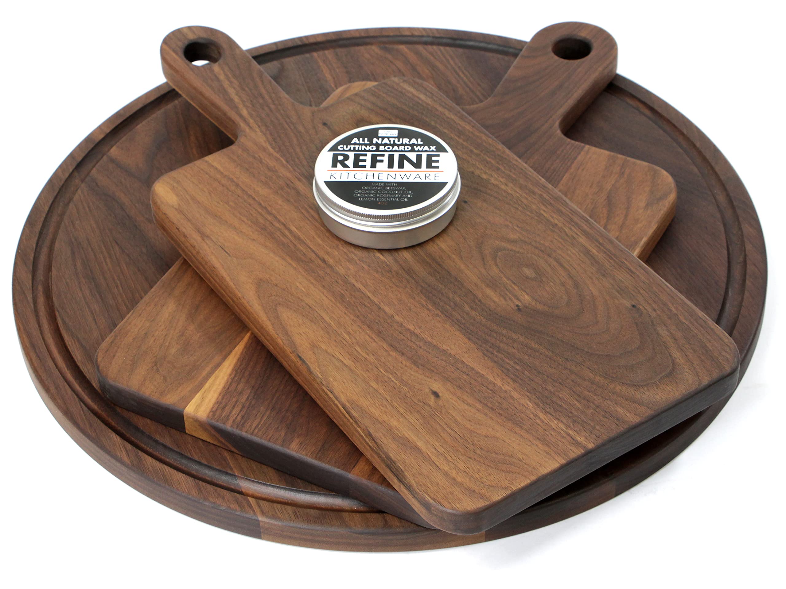 Premium Walnut Wood Cutting Board Set of 3 - Natural Wooden Cheese & Charcuterie Boards with Food-Safe Wax - Perfect for Entertaining, Serving Charcuterie, Cheese Platters & Gourmet Food Presentation