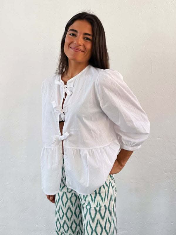 Stylish Striped Lace Mid-Sleeve Blouse for Women - Elegant Casual & Office Wear - Perfect for Spring & Summer Outfits