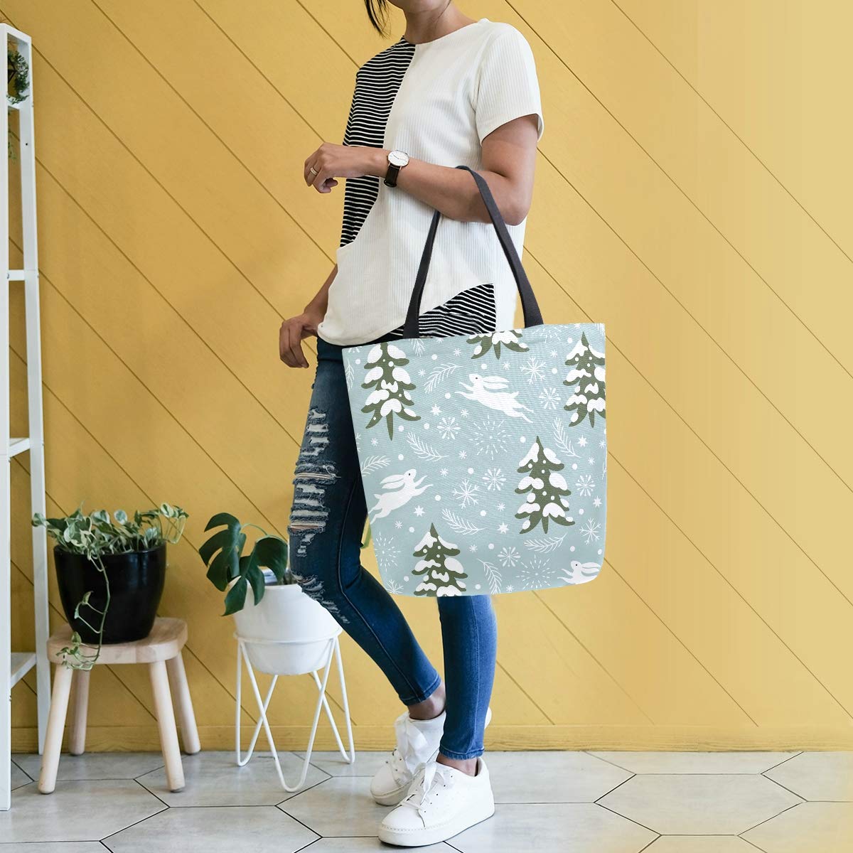 SUABO Reusable Canvas Tote Bag for Women - Eco-Friendly Grocery Shopping Bag, Durable & Stylish for Outdoor, Beach, Travel, and Daily Use