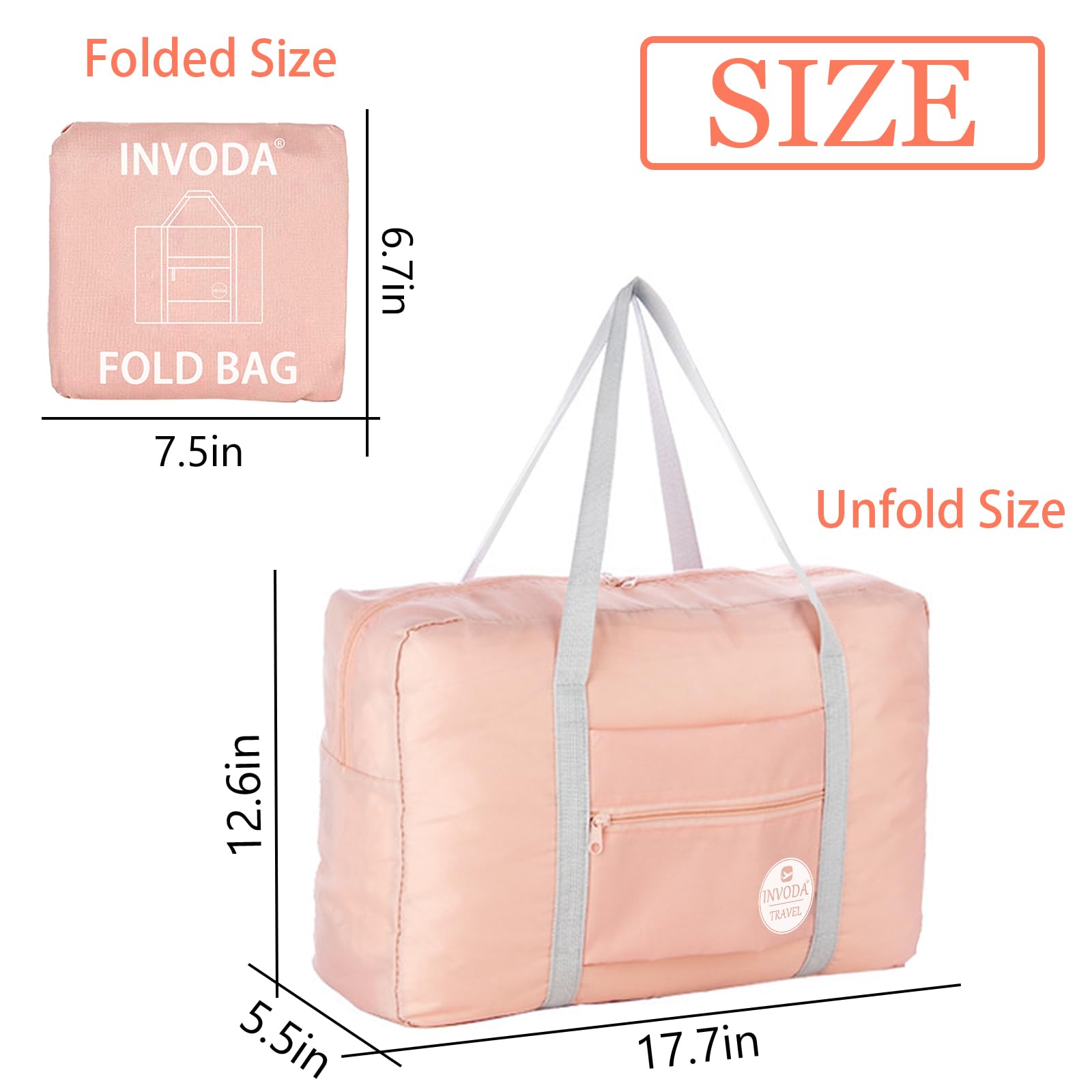 INVODA Foldable Travel Duffel Bag for Women & Men - Waterproof Gym Bag, Carry-On Weekender Overnight Bag for Sports, Gym, Air Travel - Fits Spirit Airlines Personal Item Size (Pink & Green) - Perfect for Weekend Getaways, Business Trips & Workout Sessions