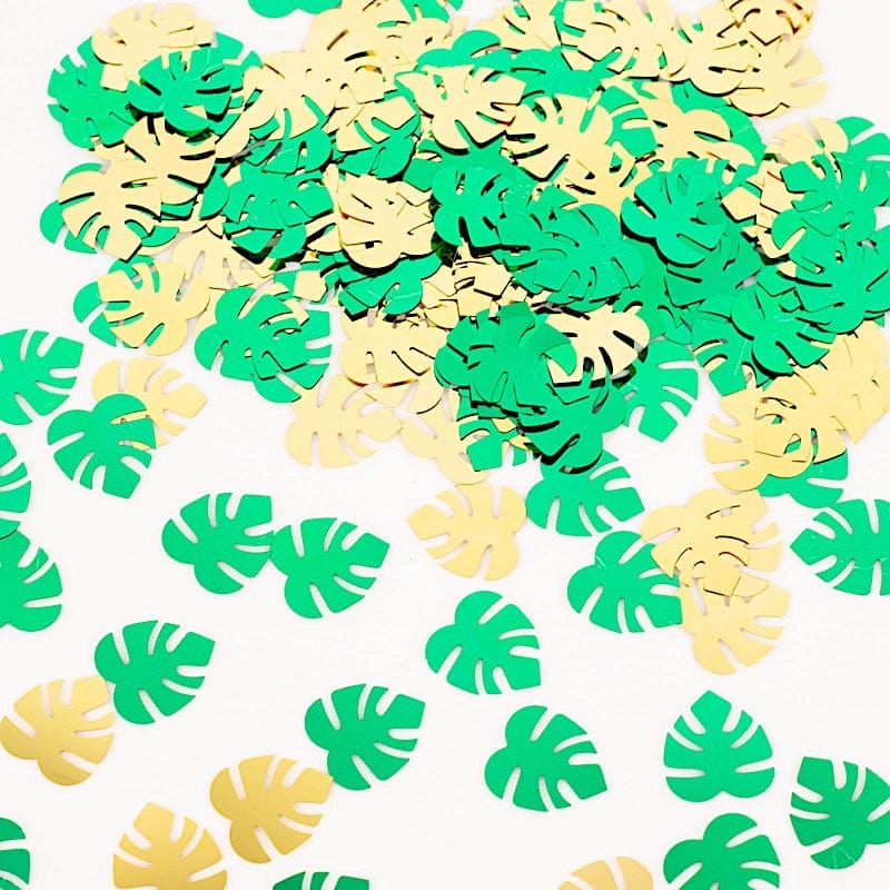 15g Metallic Tropical Leaves Confetti - Green and Gold Party Decorations for Weddings, Baby Showers & Tropical Themed Events