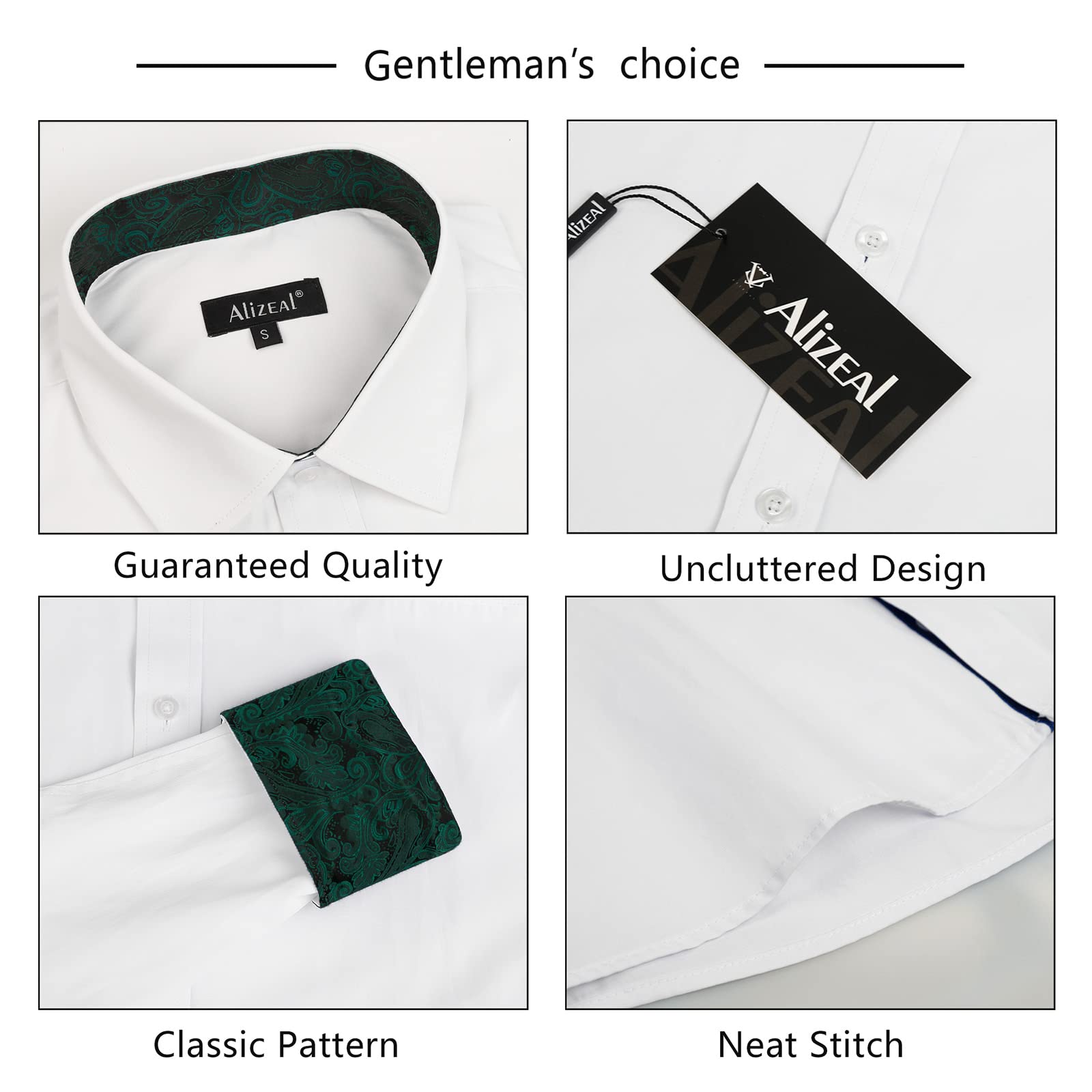 Alizeal Men's Slim Fit Business Dress Shirt - Long Sleeve Patchwork Button Down Shirt for Office, Interview & Formal Occasions
