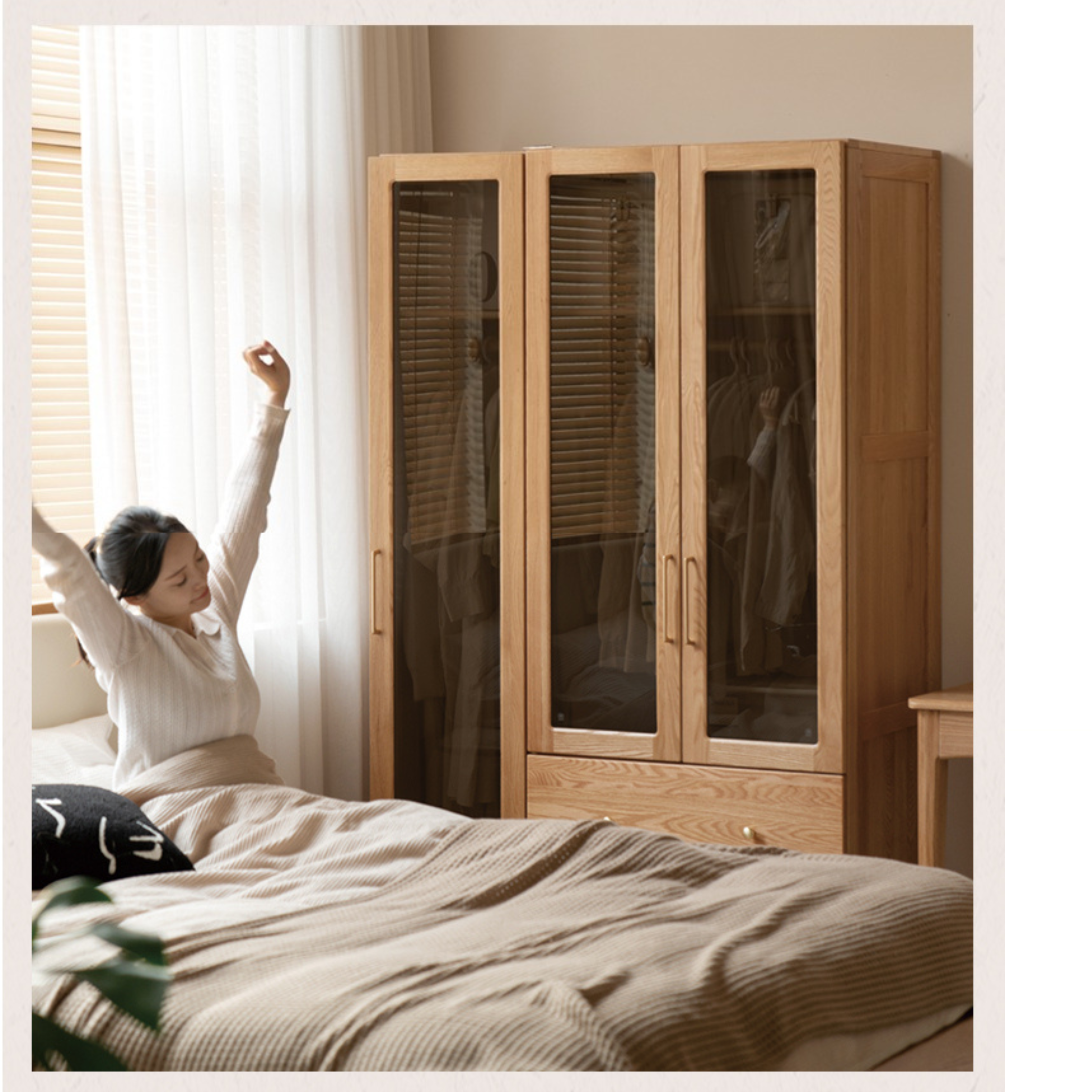 Solid Oak Wood Modern Wardrobe - Customizable Closet Organizer for Bedroom, Walk-in Closet & Home Storage