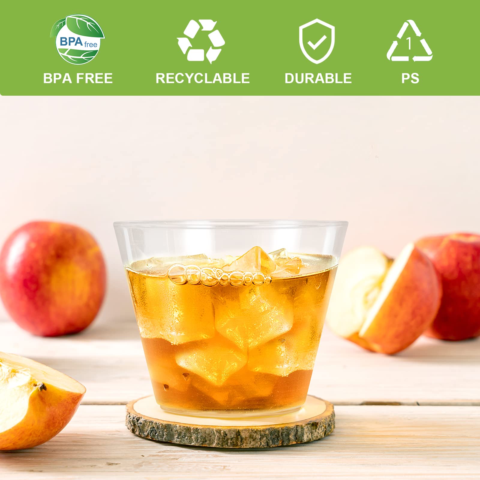 EASERCY 9 Oz Clear Plastic Cups - 100 Pack Disposable & Recyclable Party Cups for Wine, Cocktails, Weddings, and Elegant Events - Perfect for Home Decor, Bridal Showers, and Celebrations