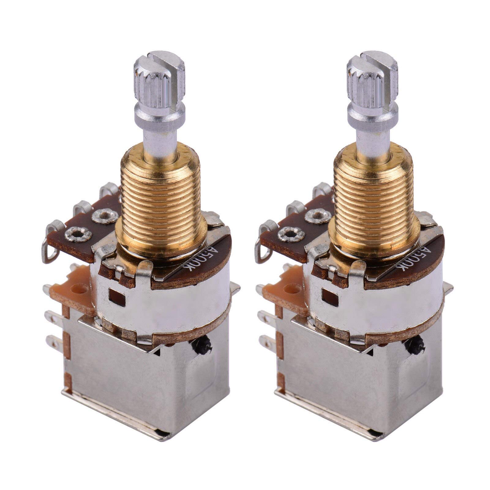 Premium Electric Guitar & Bass Potentiometers - 2PCS A500K Split Shaft Pots with Push-Push Button Switch for Smooth Tone Control | Ideal for DIY Guitar Repair & Custom Builds