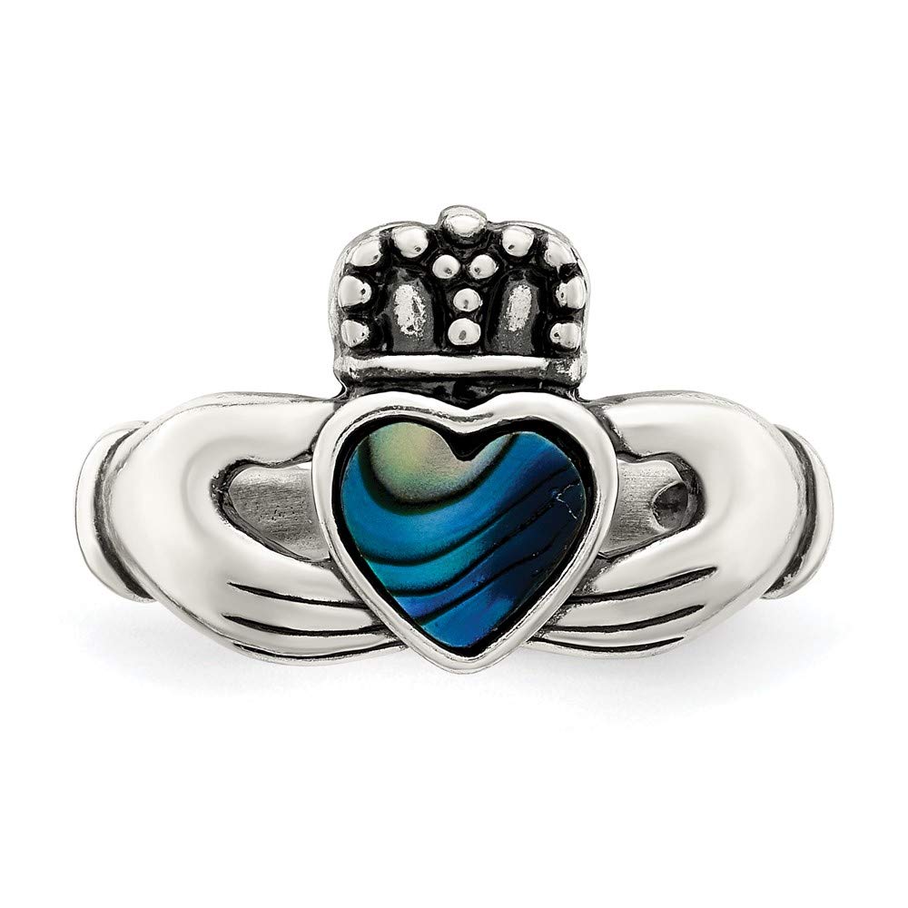 925 Sterling Silver Antiqued Abalone Shell and Enamel Claddagh Ring - Irish Celtic Love Friendship Loyalty Ring - Fine Jewelry Gift for Women, Her, Girlfriend, Wife - Perfect for Weddings, Anniversaries, Valentine's Day Gifts