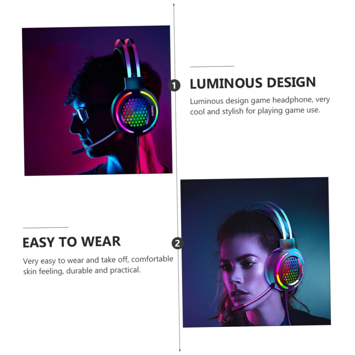 Gadpiparty Gaming Headset with LED Lights - 1PC Wired Over-Ear Headphones for PC, Laptop, Phone - Shine & Eat Design for Immersive Gaming & Music Experience