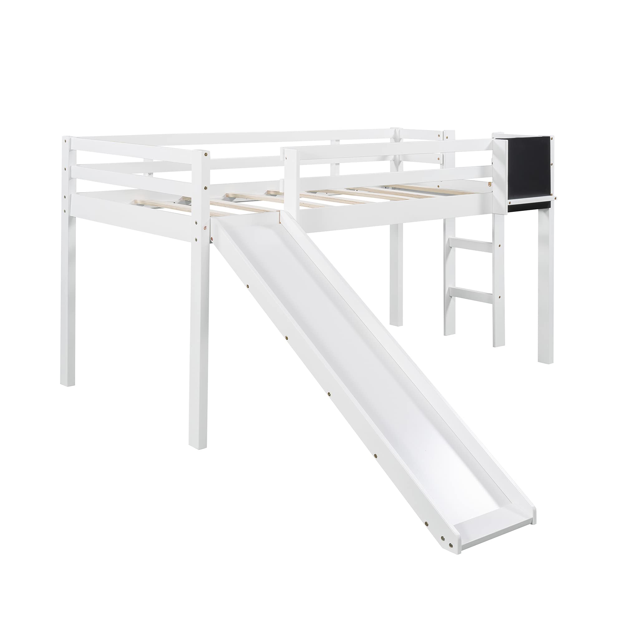 Twin Size Wooden Loft Bed with Slide, Ladder & Chalkboard - Sturdy Kids & Teens Bunk Bed for Small Spaces, No Box Spring Required | Perfect for Bedrooms, Dorms & Playrooms